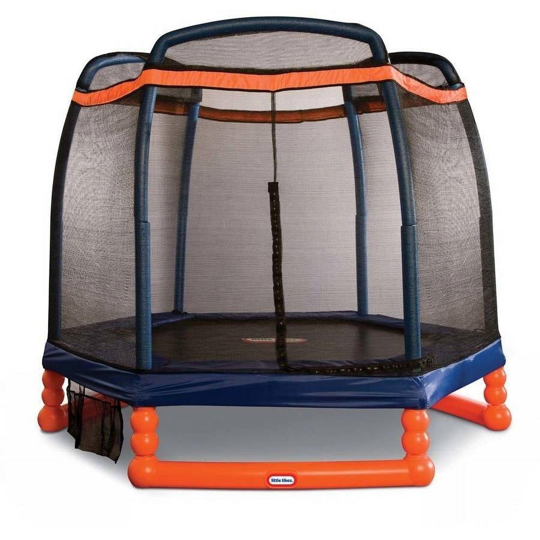 Kids' 7-Foot Round Orange and Blue Trampoline with Enclosure