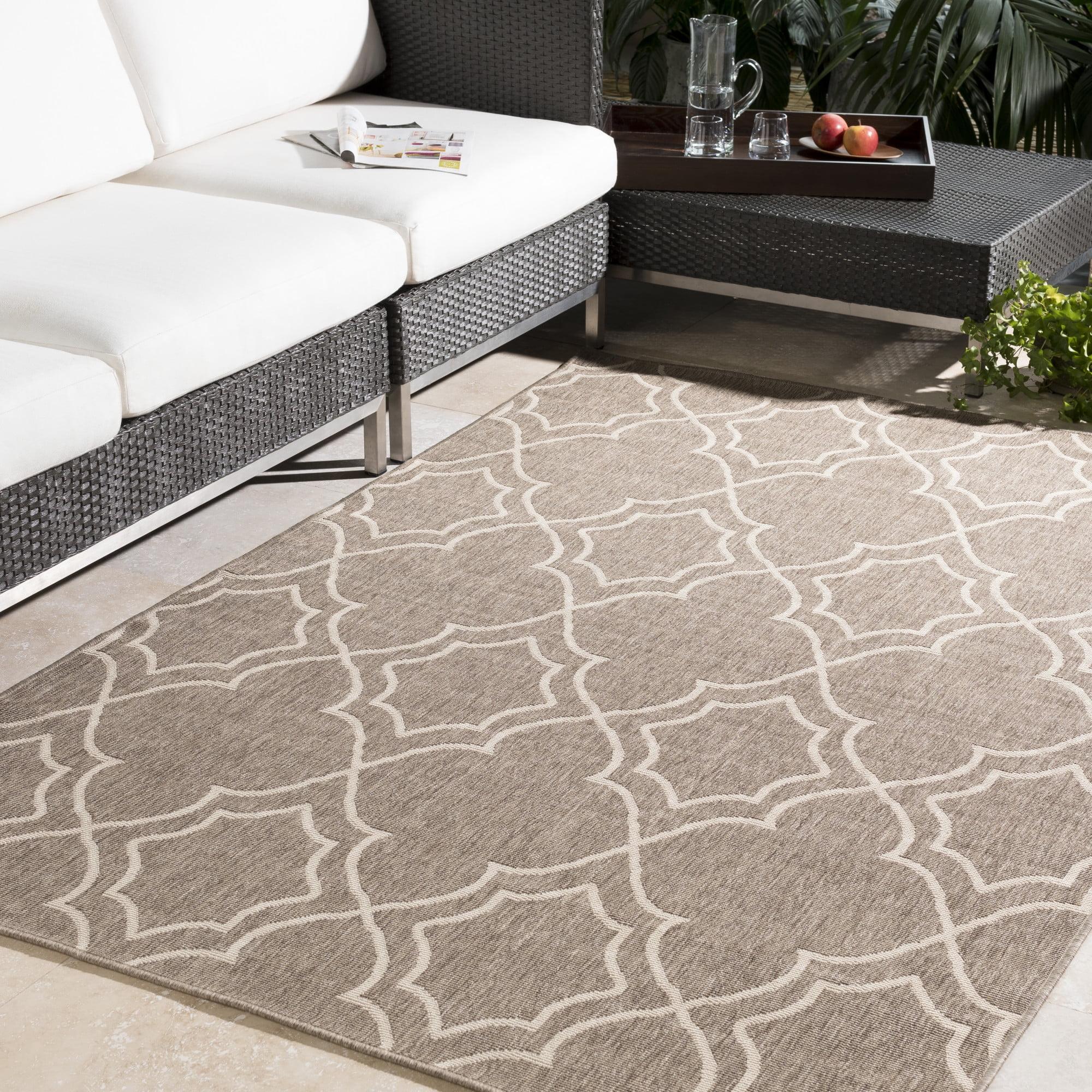 Brown Square Trellis Synthetic Easy Care Outdoor Rug