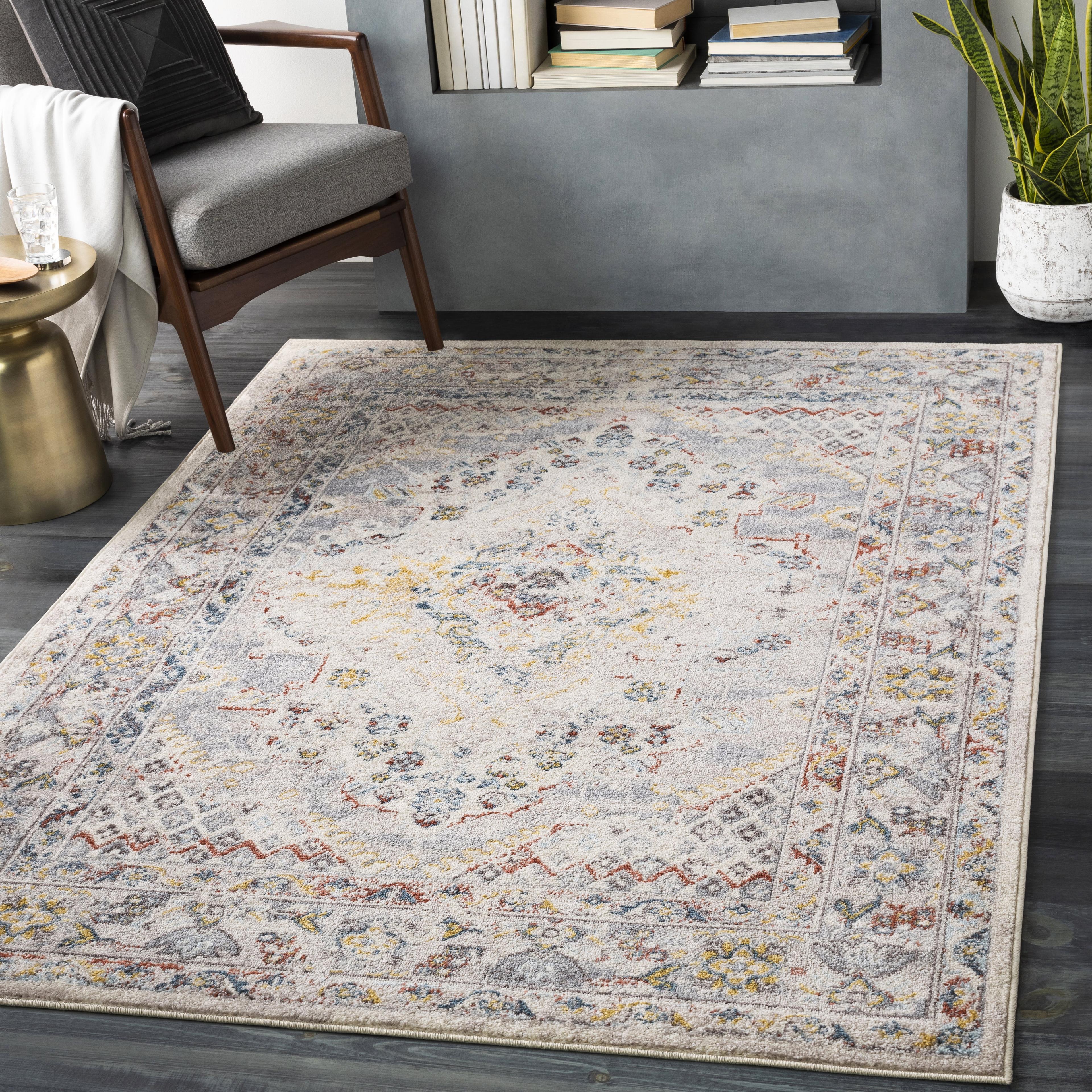 Taupe Rectangular Tufted Synthetic Area Rug, 7'10" x 10'3"