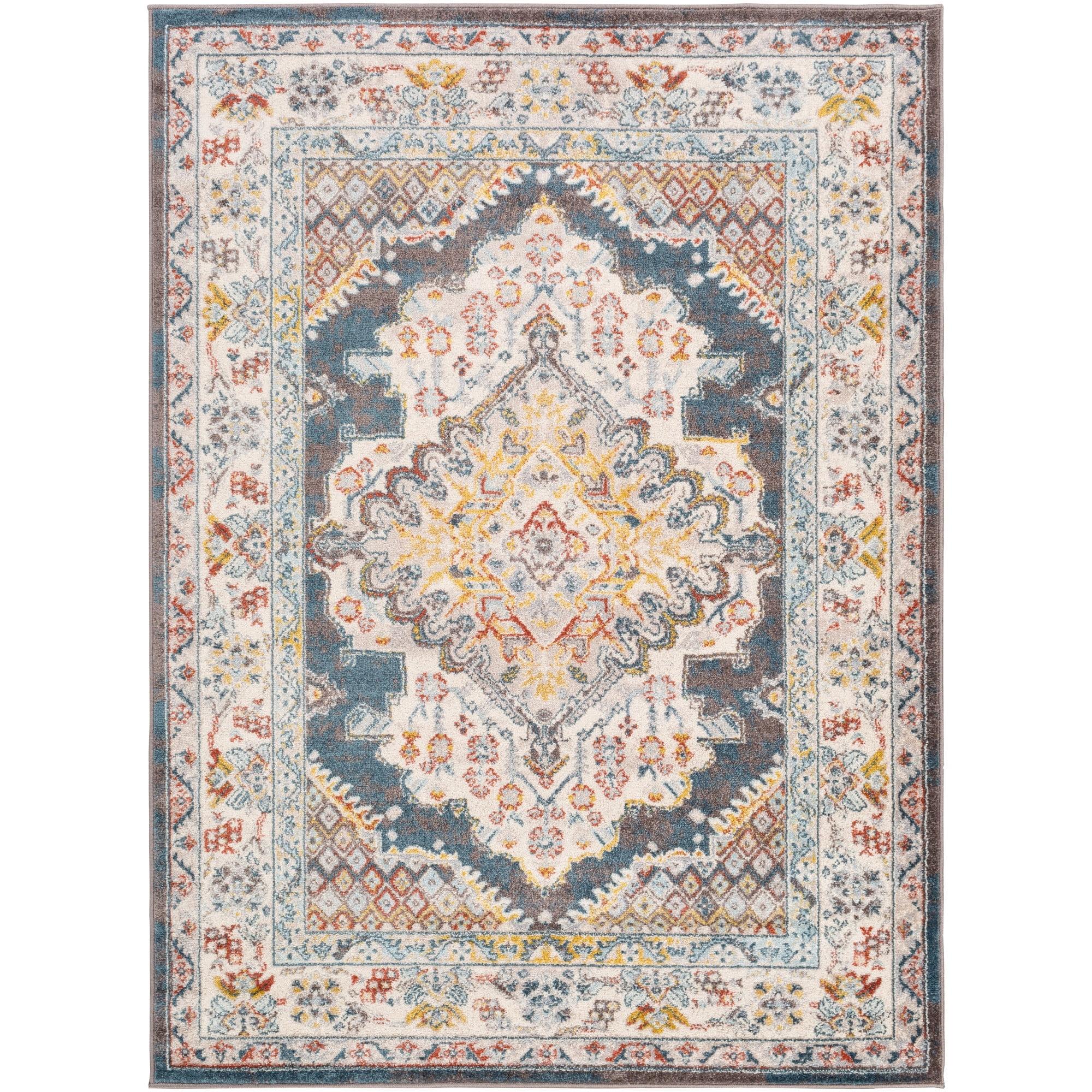 Teal Medallion Power-Loomed Area Rug, 5'3" x 7'3"