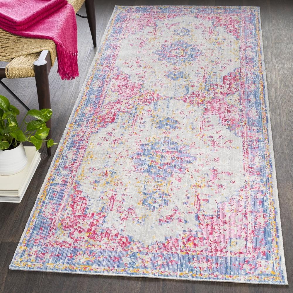 Antioch Gray and Pink Synthetic Runner Rug