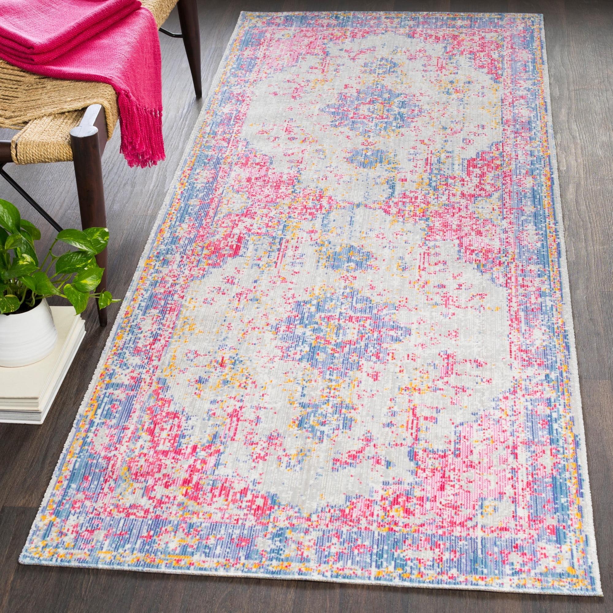 Antioch Gray and Pink Synthetic Runner Rug