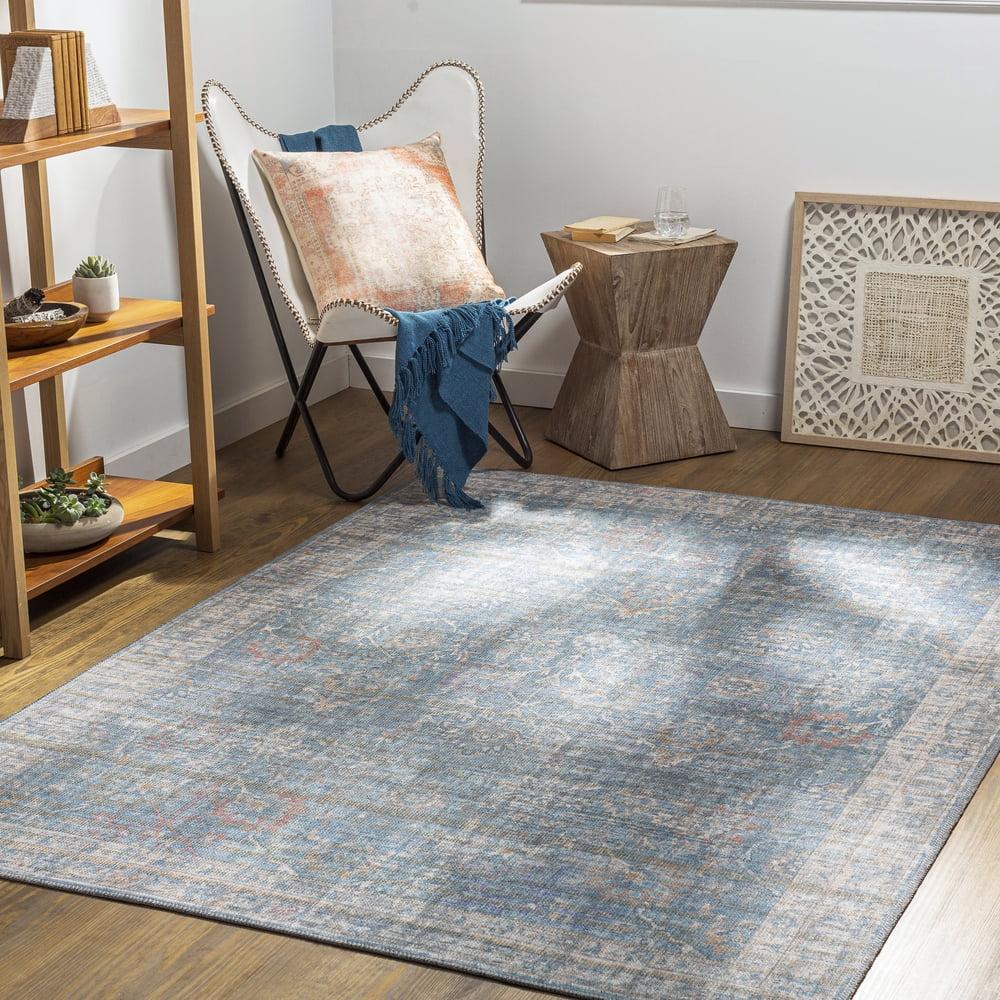 Livabliss Cobb Vintage Washable Area Rug,6'7" x 9',Light Blue