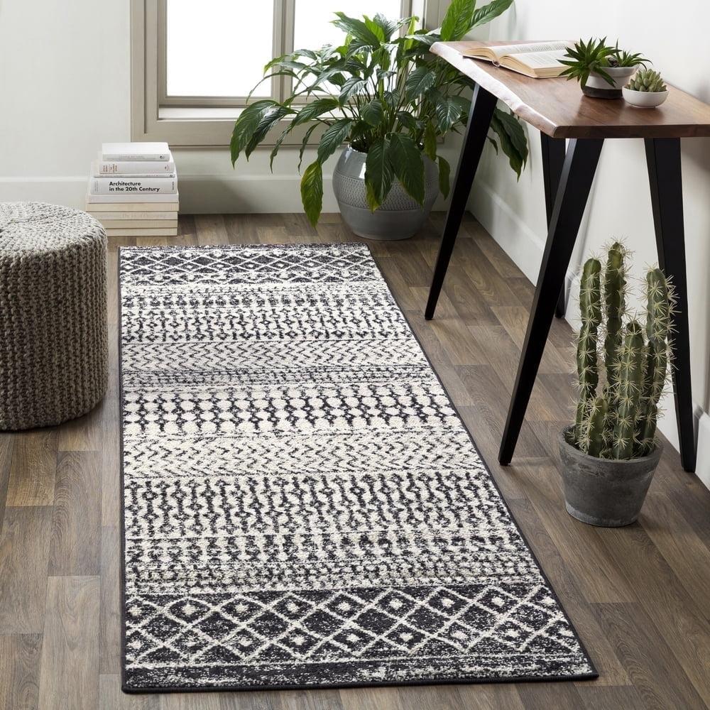 Livabliss Area Rugs for Living Room, 3x8 Elaziz Global Black Runner Rug, Bedroom Dining Room Home Decor Stain Resistant Carpet (2'7" x 7'7" Runner)