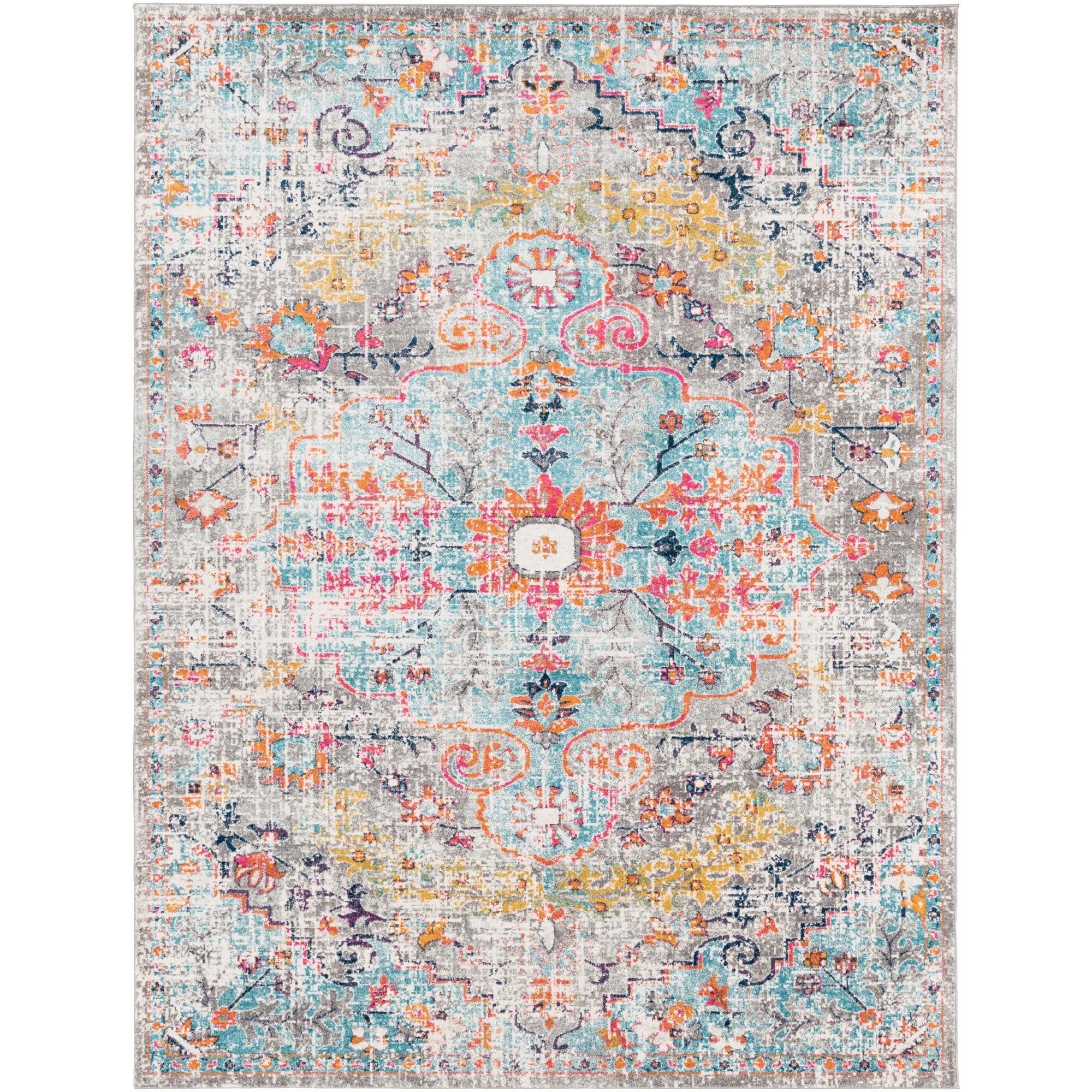 Livabliss Harput Vintage Medallion Area Rug,7'10" x 10'2",Aqua