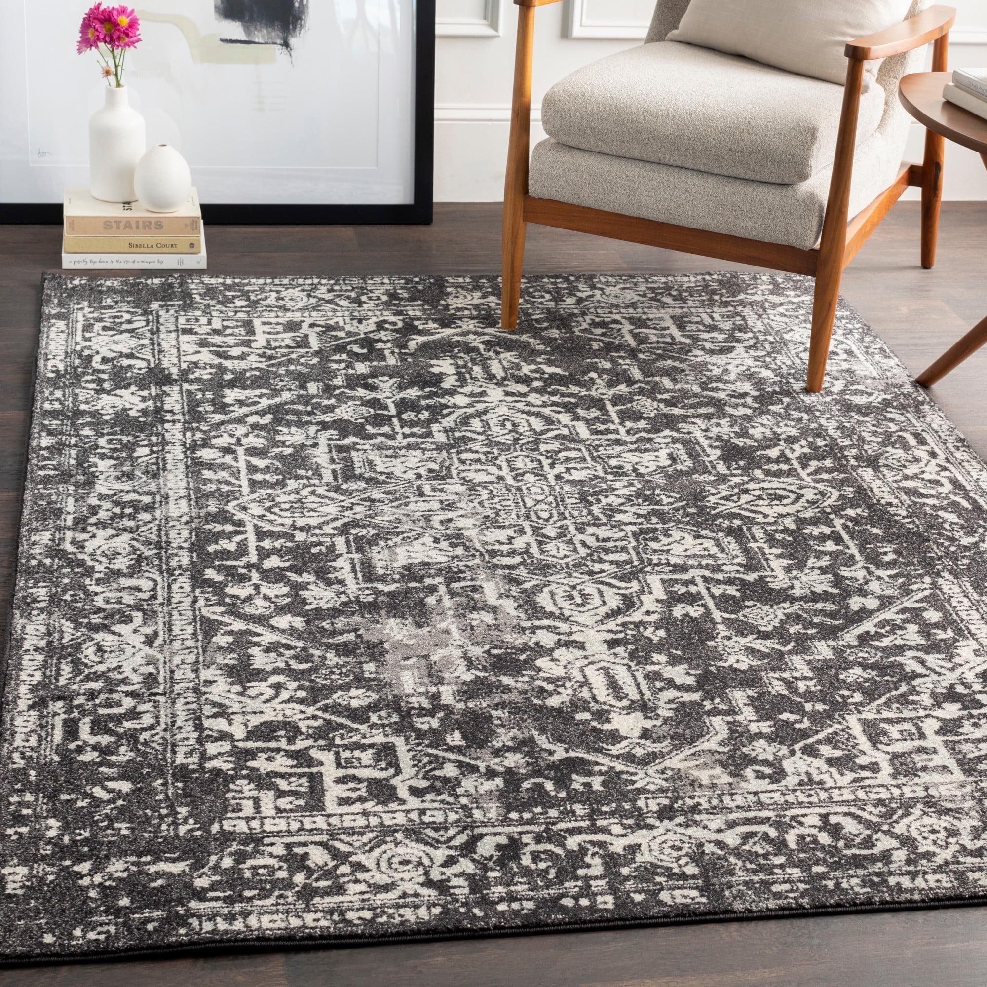 Livabliss Harput Vintage Medallion Area Rug,7'10" x 10'2",Charcoal