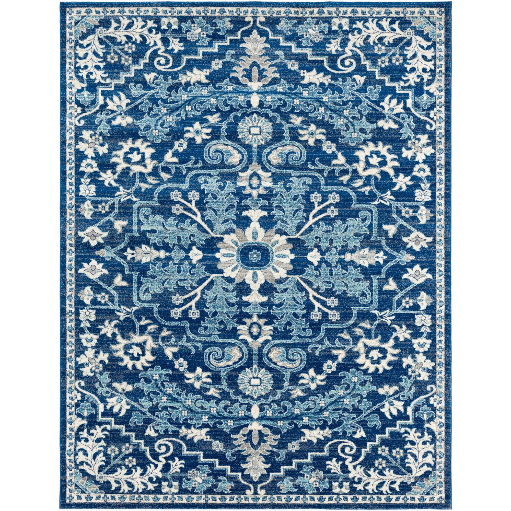 Livabliss Harput Medallion Area Rug, Dark Blue ,7'10" x 10'3"