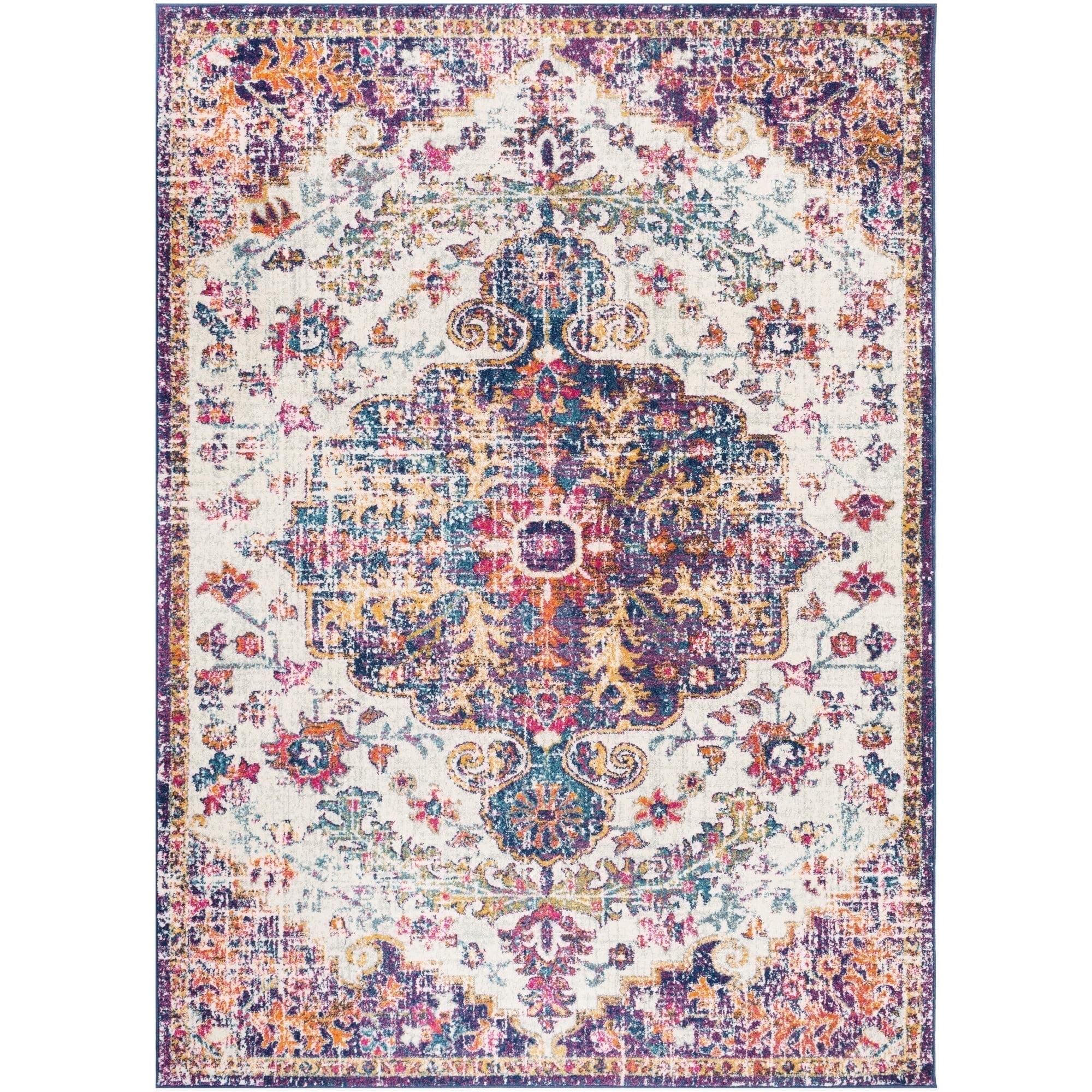 Livabliss Harput Vintage Medallion Area Rug,2' x 2'11",Dark Blue