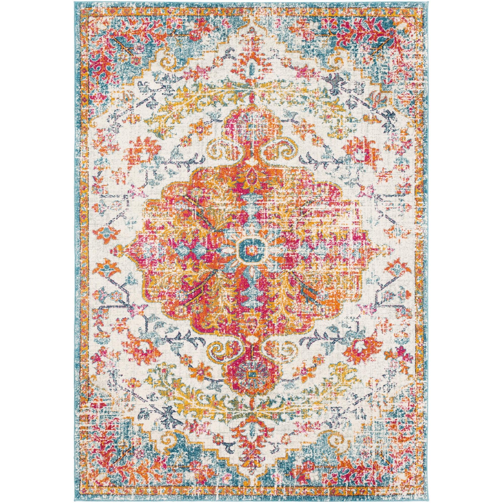 Livabliss Harput Medallion Area Rug, Orange/Aqua ,5'3" x 7'3"