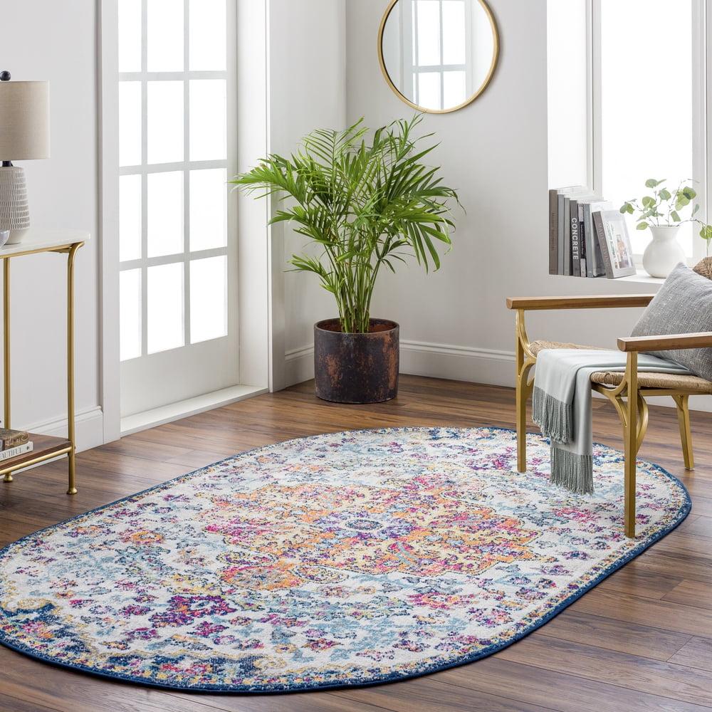 Livabliss 5'3" Round Abby Traditional Rugs Aqua: Medium Pile, Stain & Fade-Resistant, Polypropylene