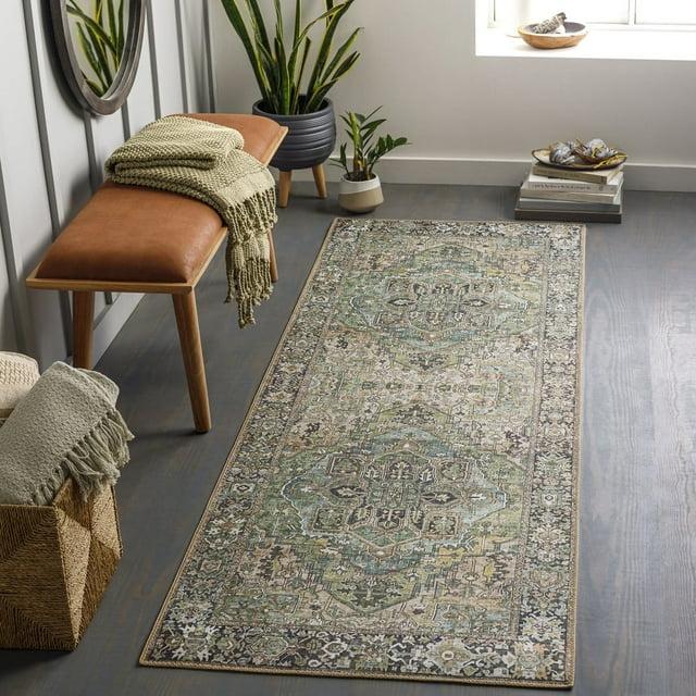 Livabliss Iris Vintage Medallion Runner Area Rug,2'6" x 7'6",Green