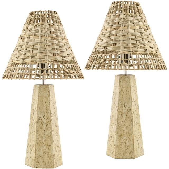 Livabliss Iskut Traditional Accent Table Lamp, 21-inch, Natural with Brown Shade (Set of 2)