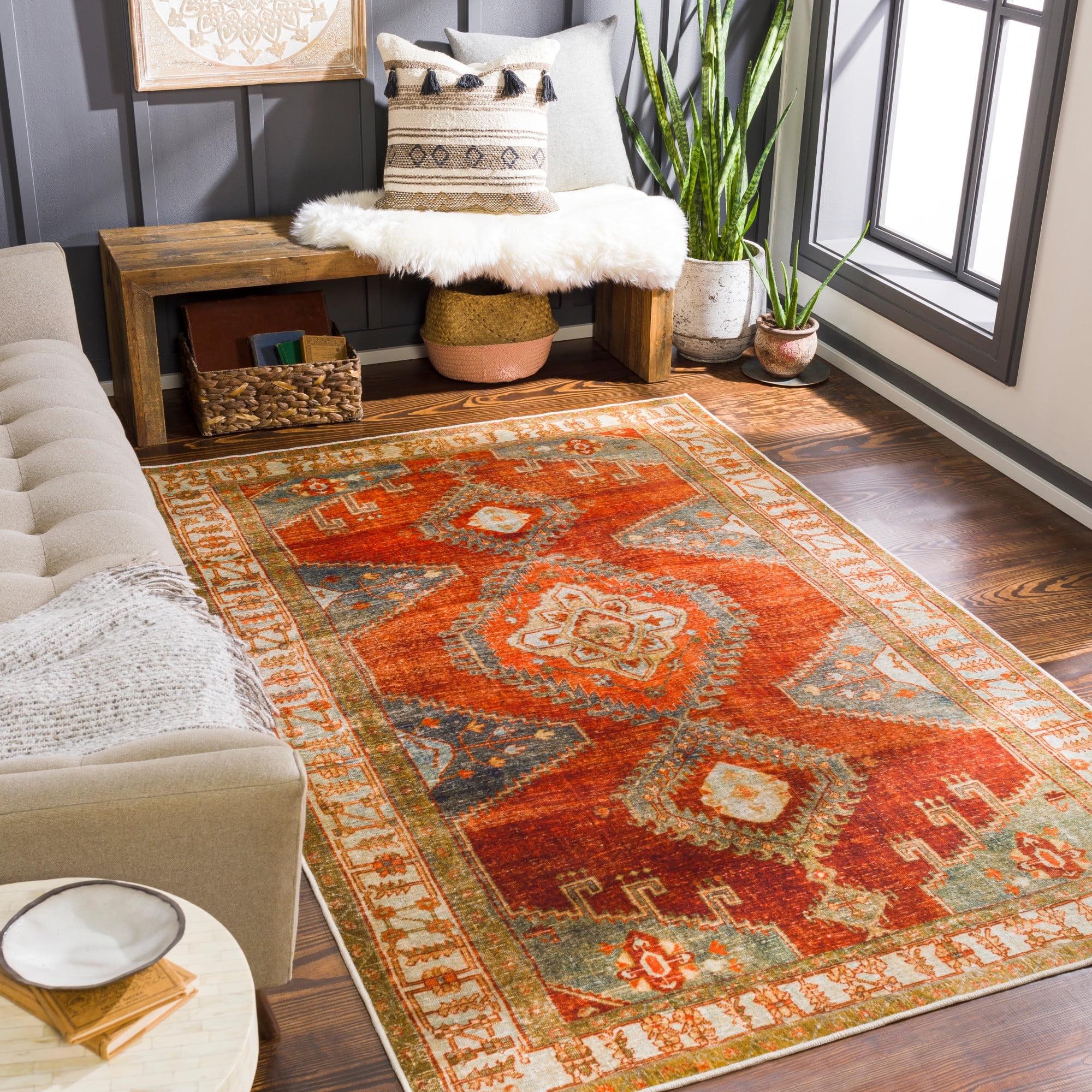 Leupp Oriental Washable Rug in Burnt Orange, 3'6" x 5'6"