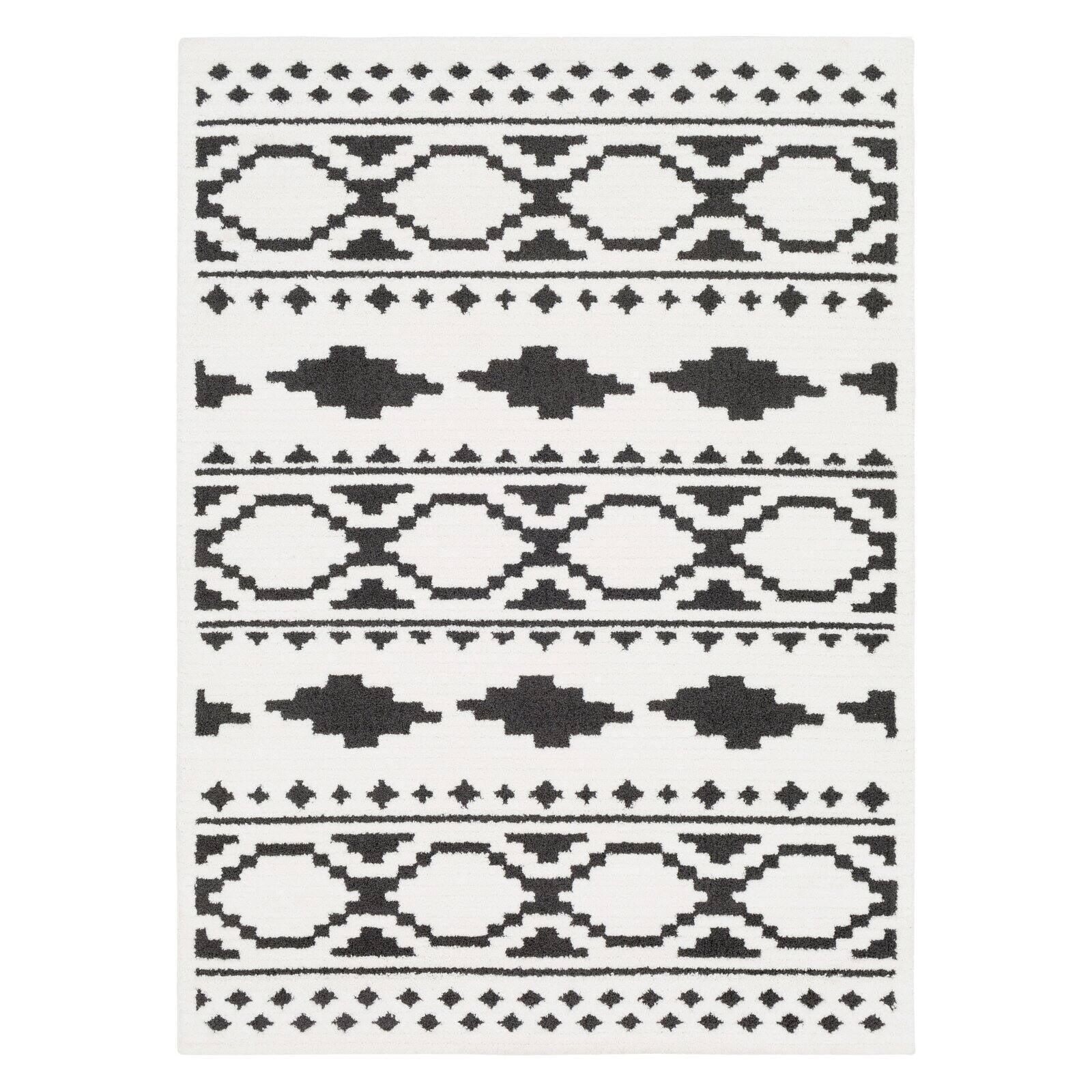 Elegant Moroccan Shag Runner Rug in Black and Charcoal, 2'7" x 7'3"