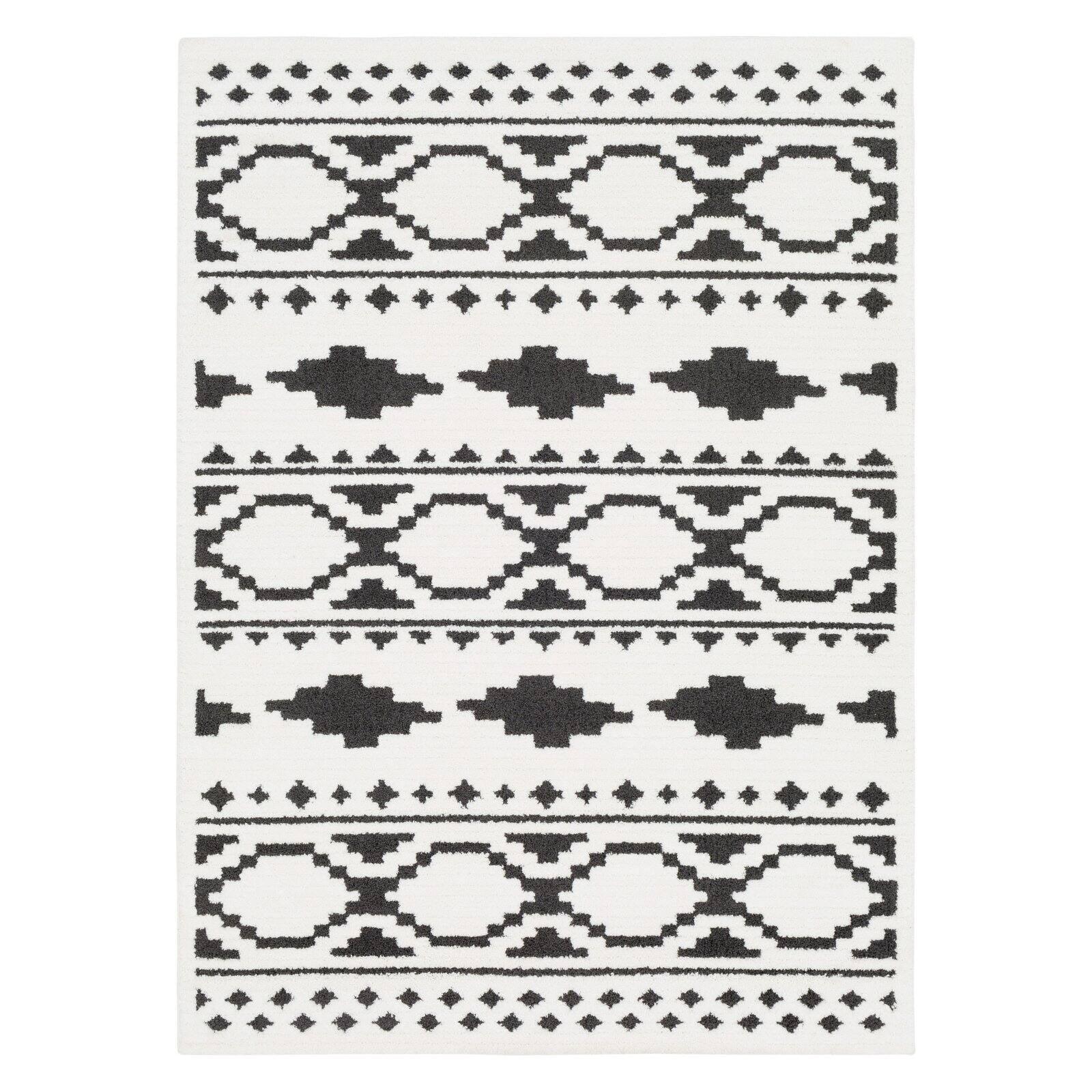 Elegant Moroccan Shag Runner Rug in Black and Charcoal, 2'7" x 7'3"