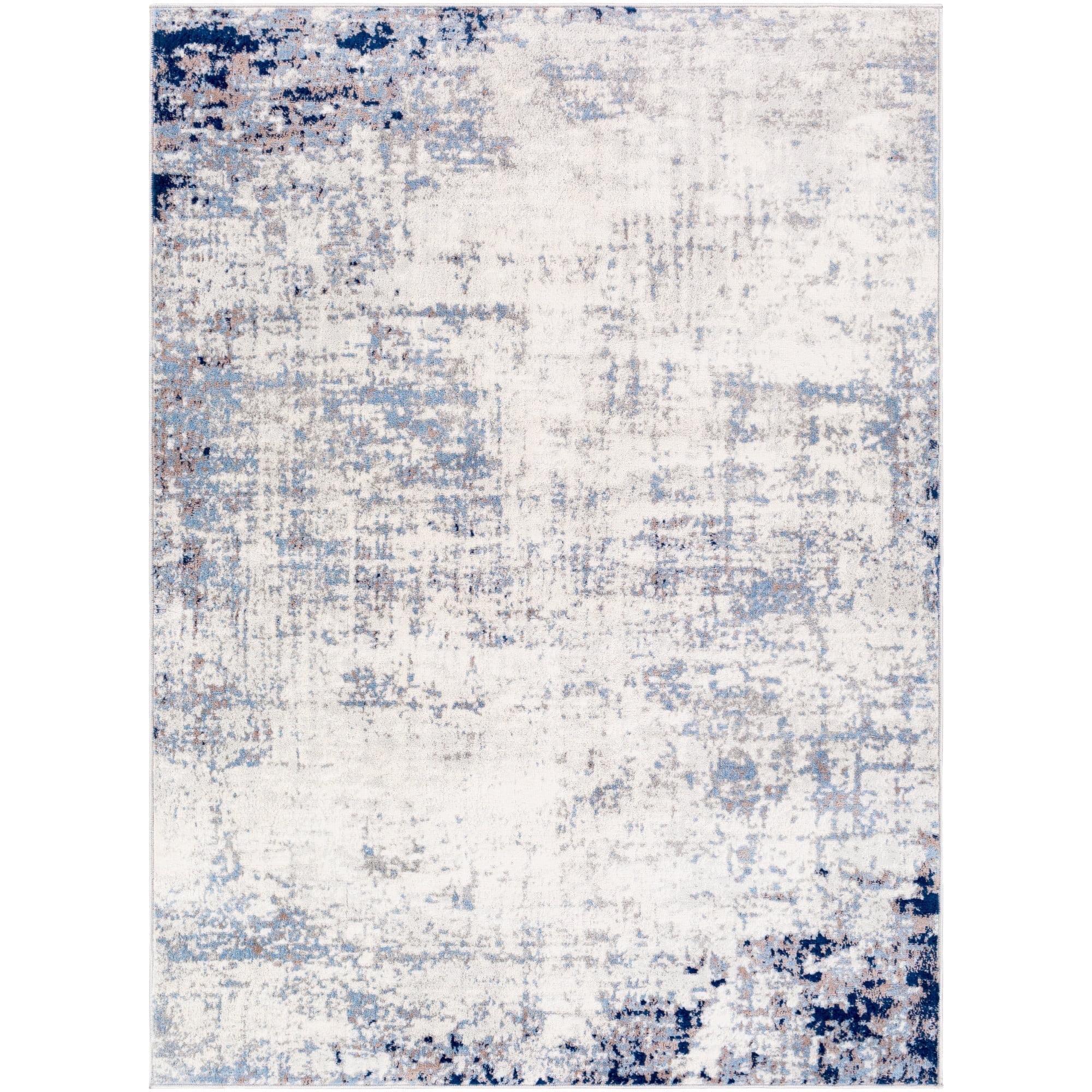 Roma Dark Blue and White Abstract Medium Pile Area Rug