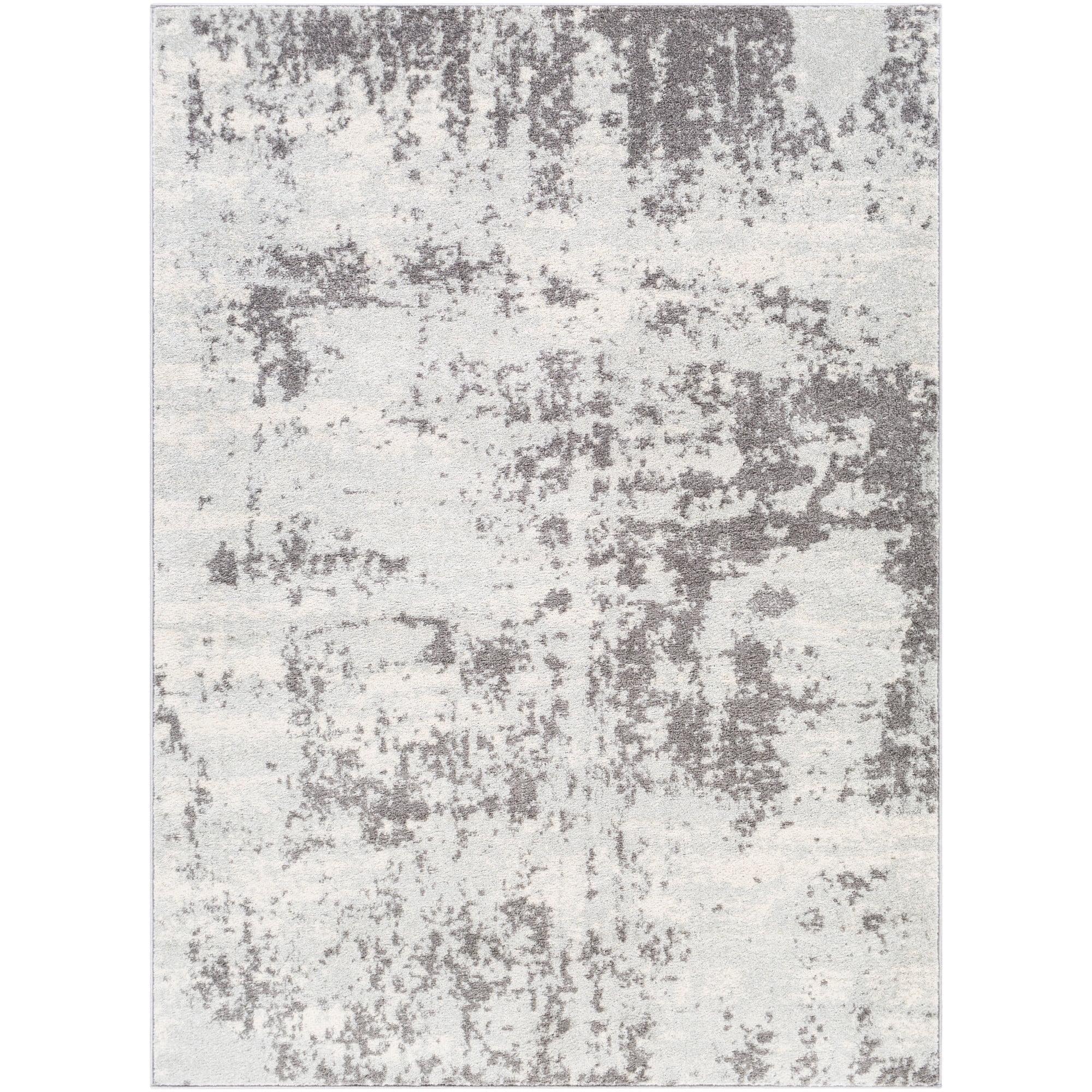 Medium Gray Abstract Synthetic Area Rug, 5'3" x 7'3"