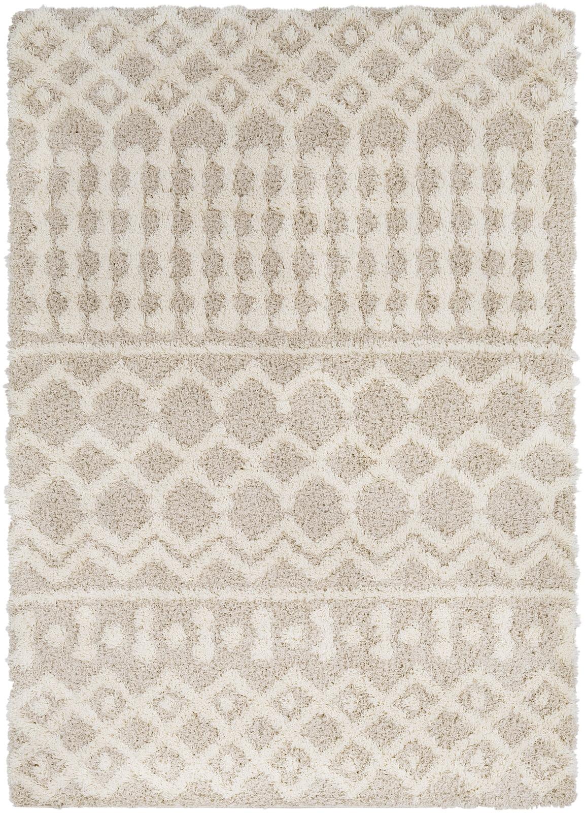 Beige Moroccan Shag Area Rug, 6'7" x 9'6", Synthetic