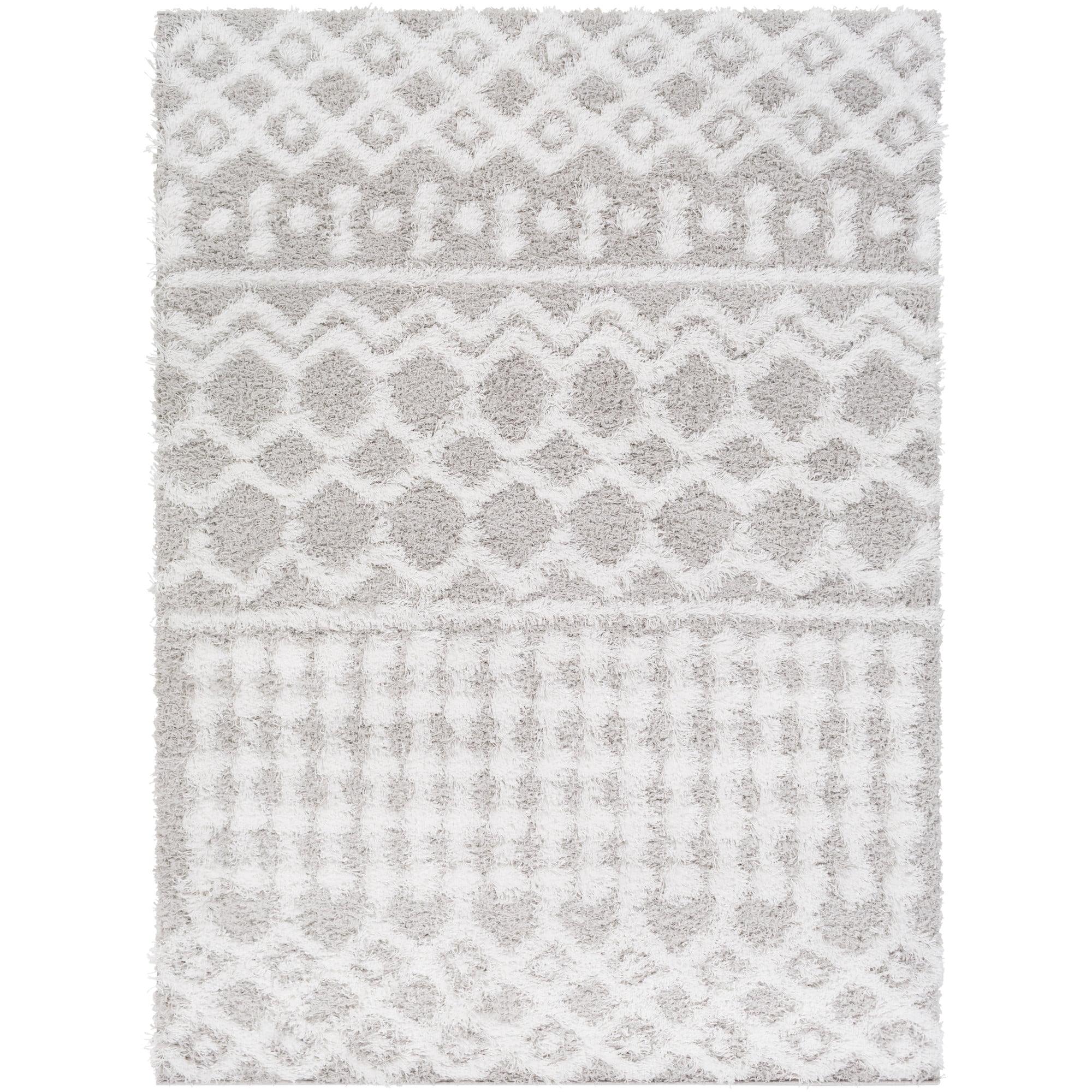 Off-White and Light Gray Moroccan Shag Area Rug, 10' x 14'