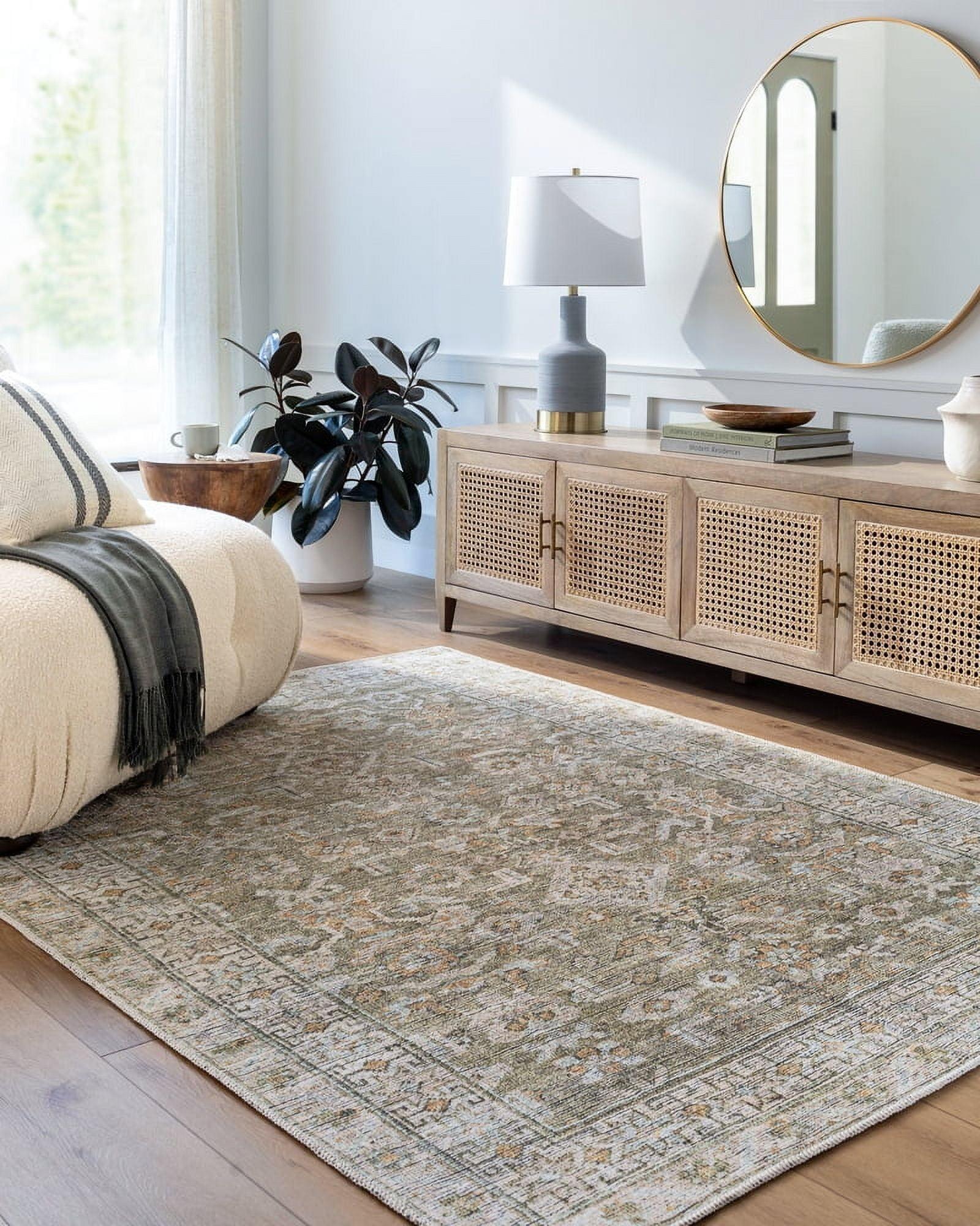 Becki Owens x Livabliss Machine Washable Oriental Boho Khaki Light Silver Area Rug