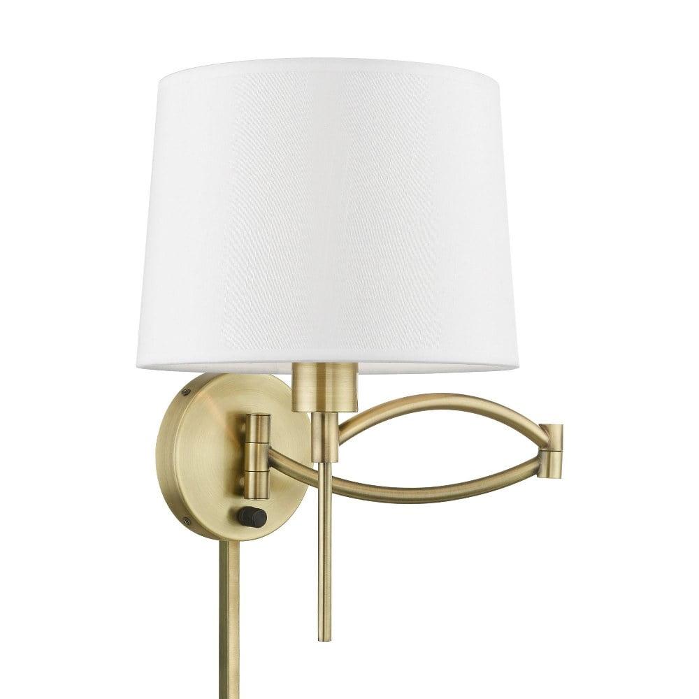 Refined Antique Brass Swing Arm Wall Lamp with Off-White Shade