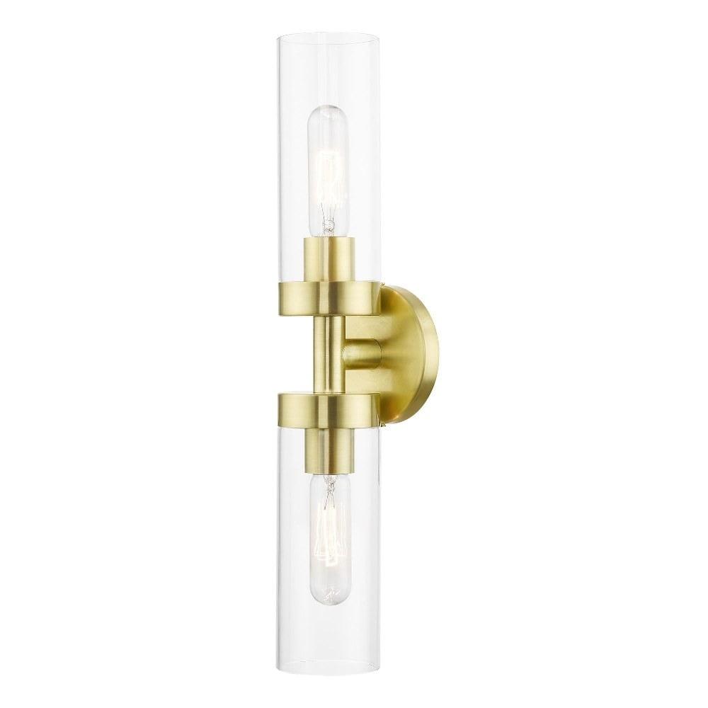 Ludlow Sleek Urban 2-Light Vanity Sconce in Satin Brass with Clear Glass