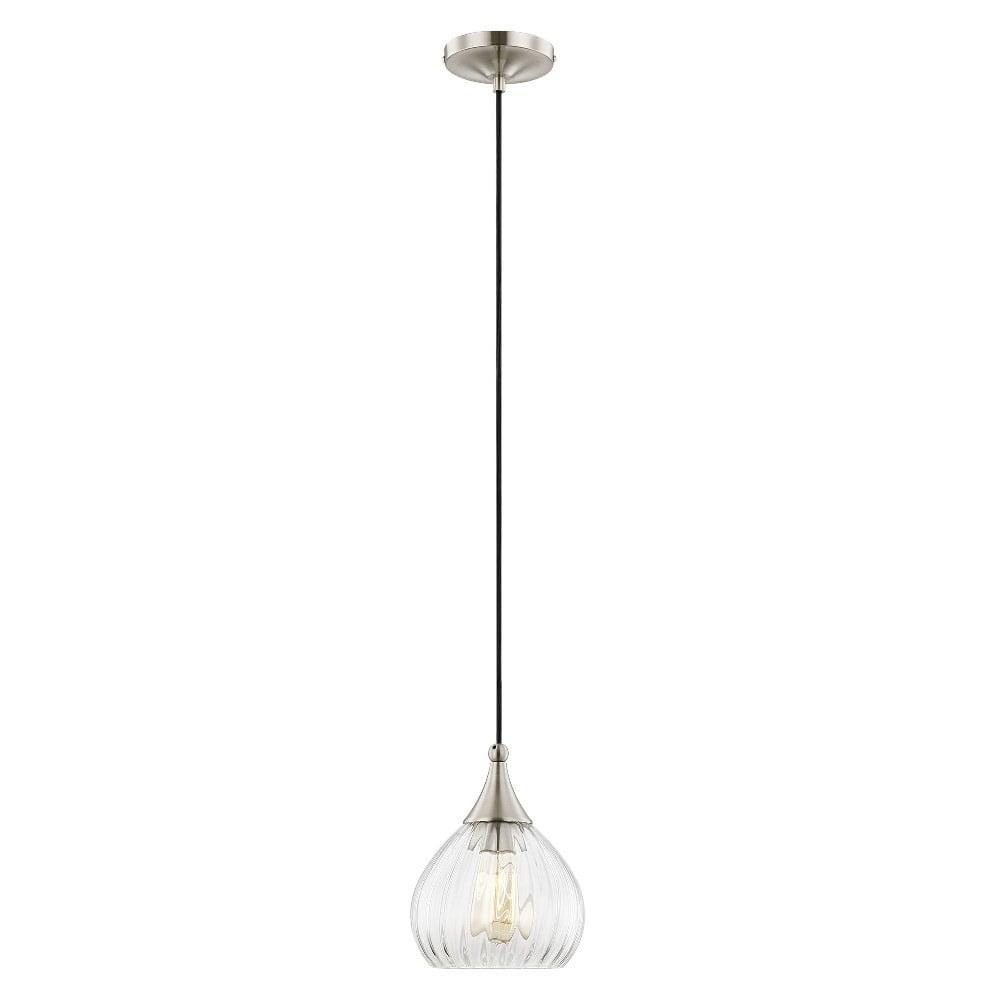 Livex Lighting 7" 1-Light Clear Glass & Metal Single Pendant in Brushed Nickel