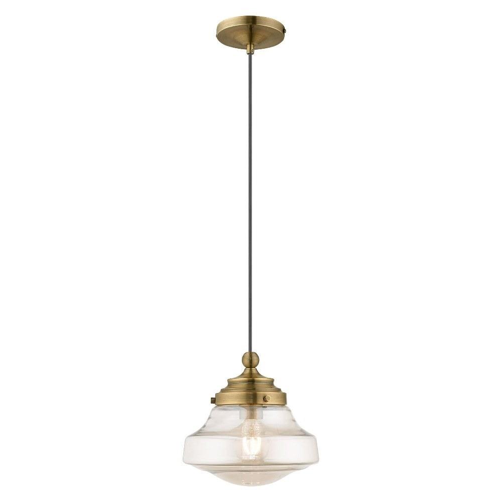 Livex Lighting Art Glass 1 - Light Pendant in  Antique Brass