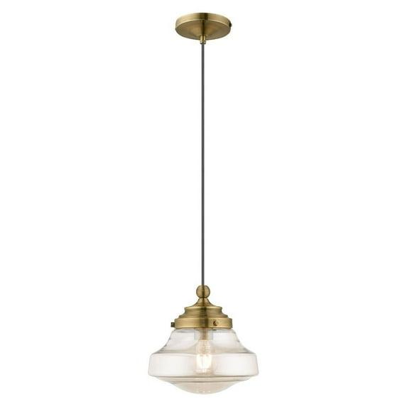 Livex Lighting Art Glass 1 - Light Pendant in  Antique Brass