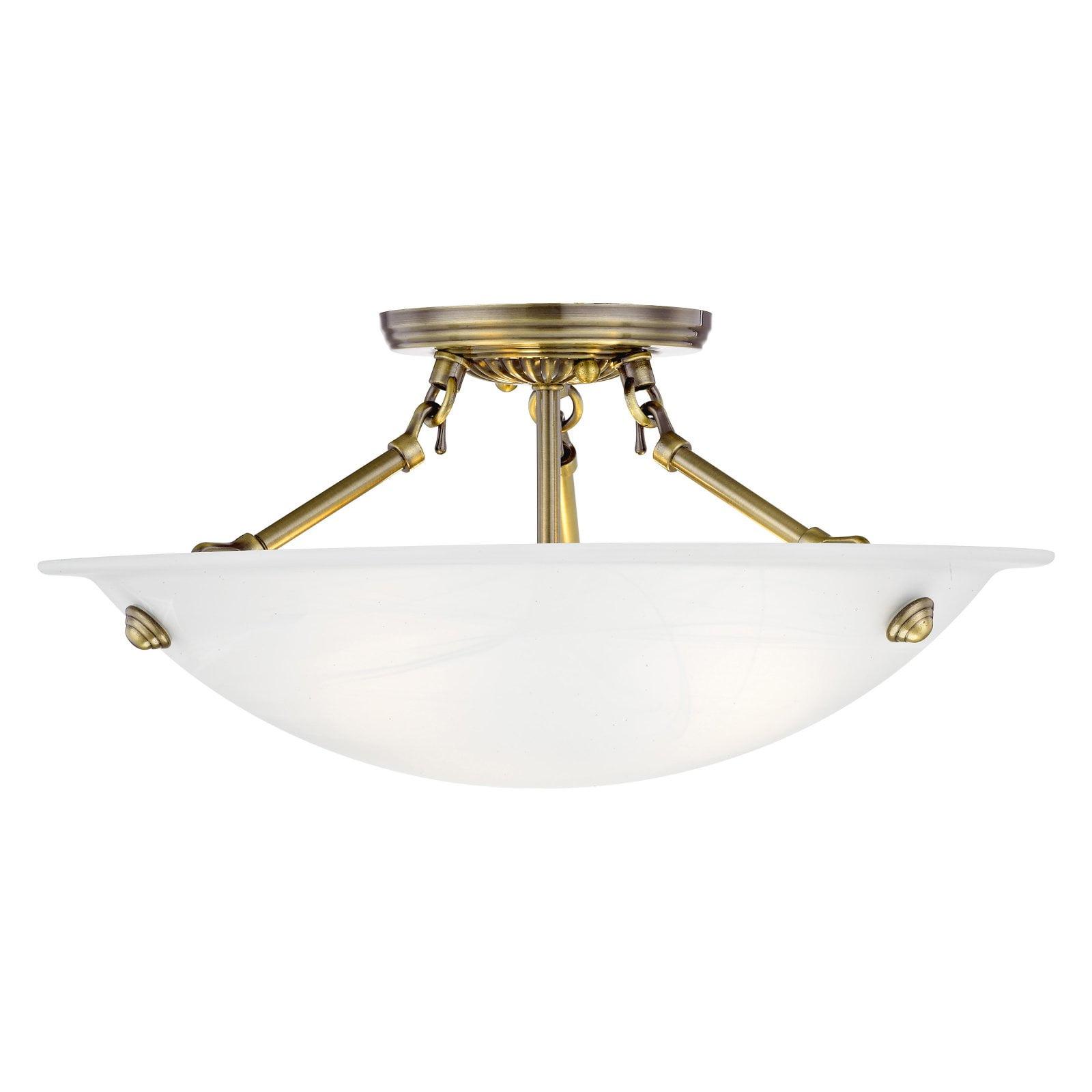 Antique Brass Elegance 3-Light Flush Mount with White Alabaster Glass