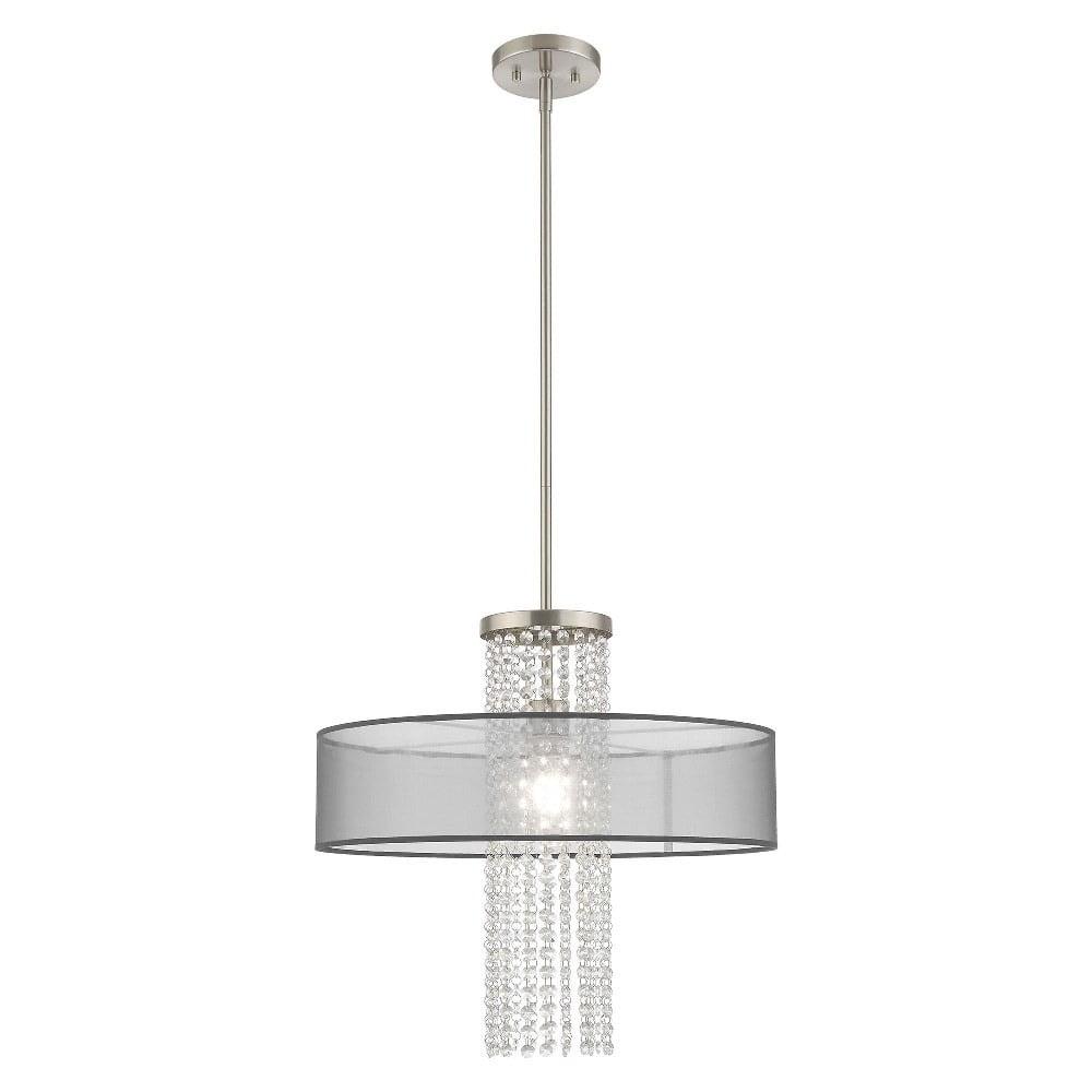 Bella Vista Brushed Nickel 1-Light Indoor/Outdoor Crystal Drum Pendant