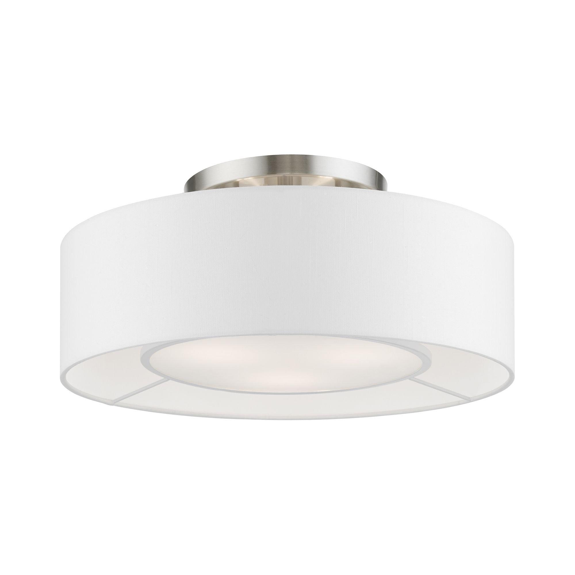Livex Lighting Gilmore 3 - Light Semi-Flush Mount in  Brushed Nickel/Shiny White