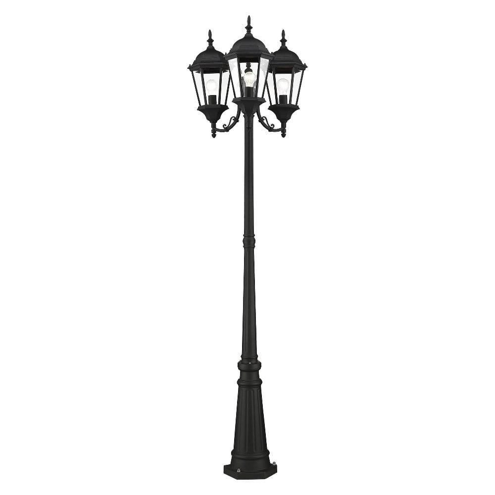 Hamilton Textured Black 3-Light Outdoor Post with Clear Beveled Glass