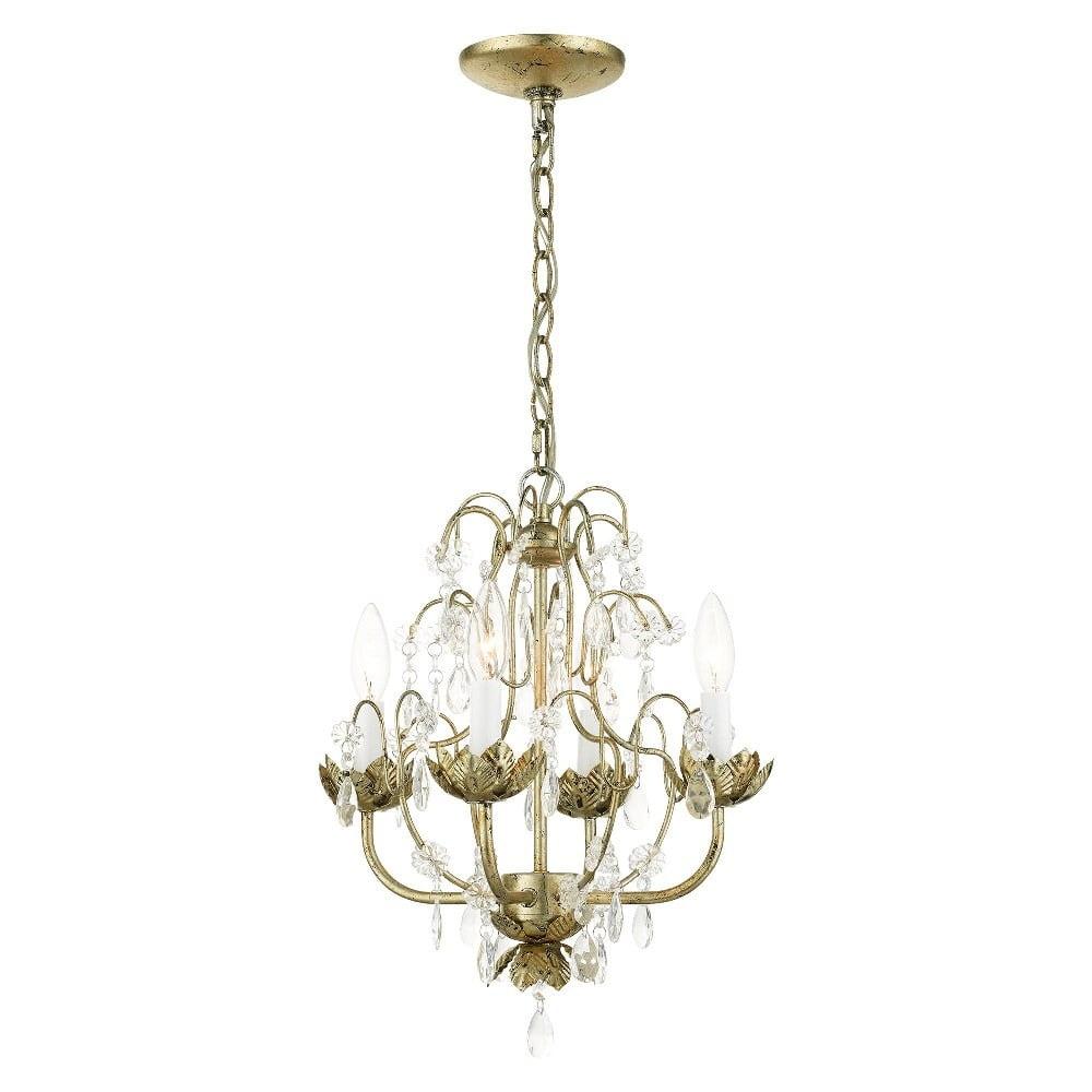 Winter Gold Mini 4-Light Chandelier with Clear Crystal Accents