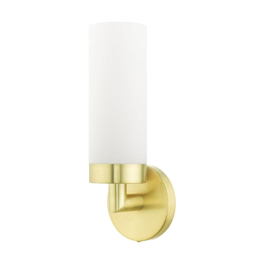 Sleek Satin Brass Wall Sconce with Dimmable Opal White Glass
