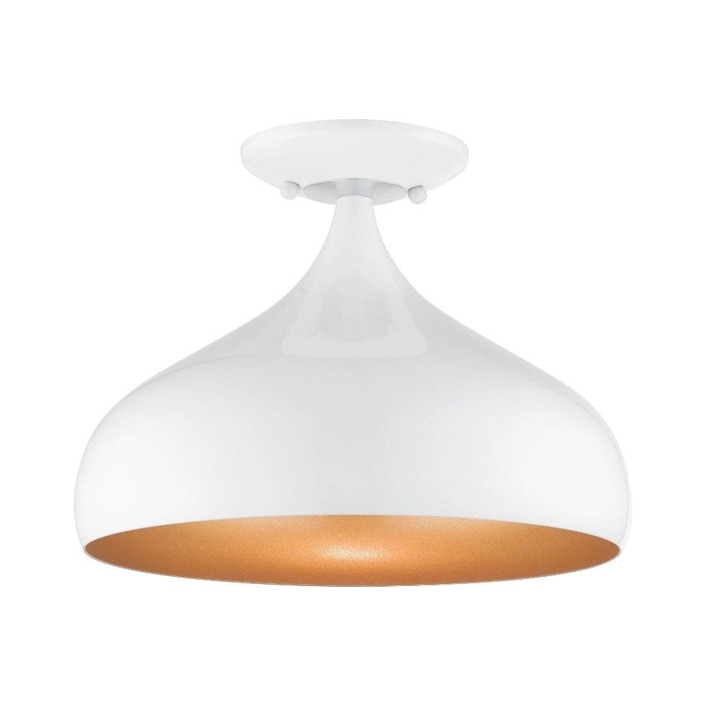 Shiny White and Gold Aluminum Teardrop Semi-Flush Mount Light