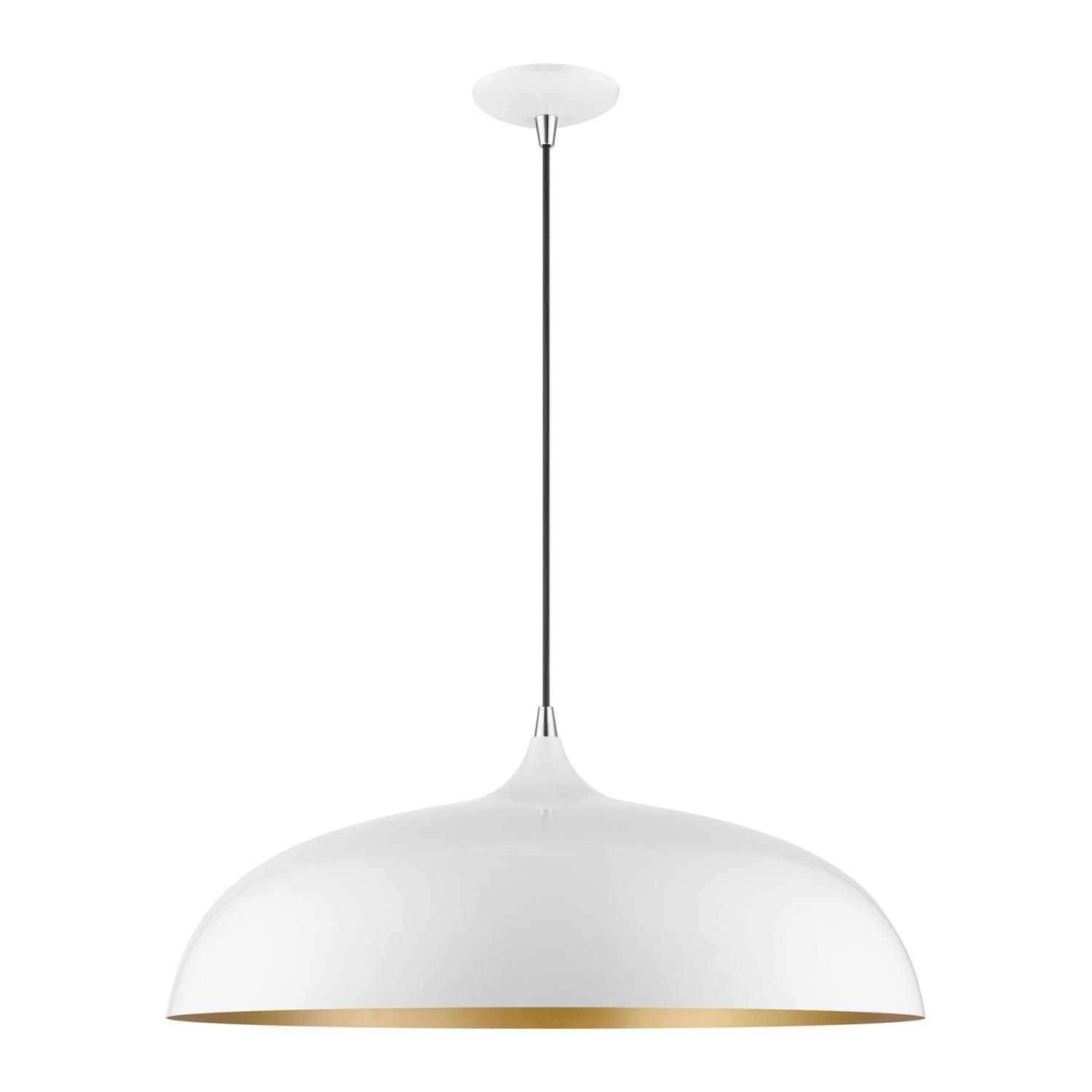 Shiny White and Chrome 3-Light Large Pendant