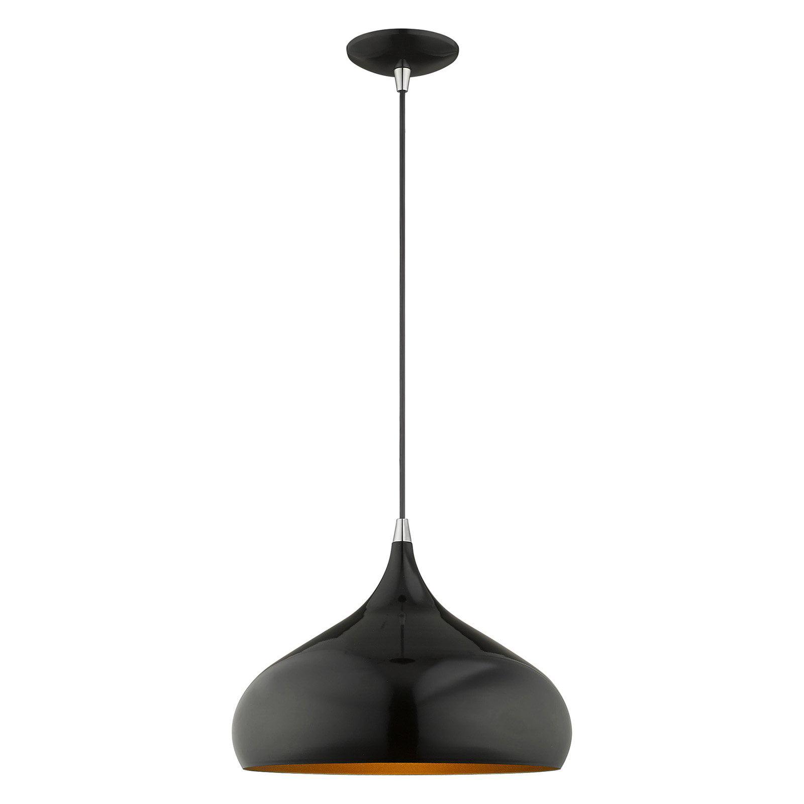 Amador Shiny Black and Gold Mini Pendant Light, 6.25" Indoor/Outdoor