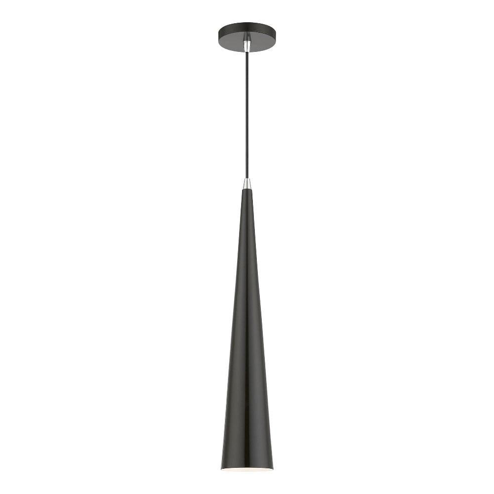 Andes Modern 1-Light Tall Pendant in Shiny Black and Polished Chrome