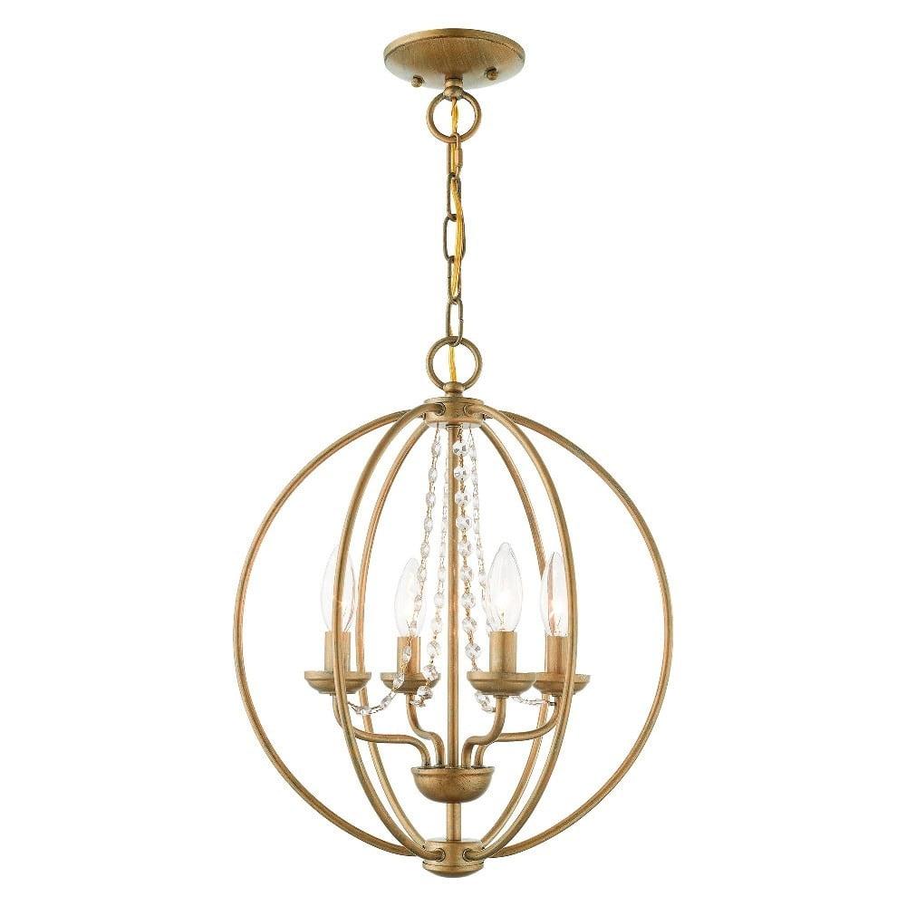 Antique Gold Leaf 4-Light Mini Chandelier with Draping Crystals