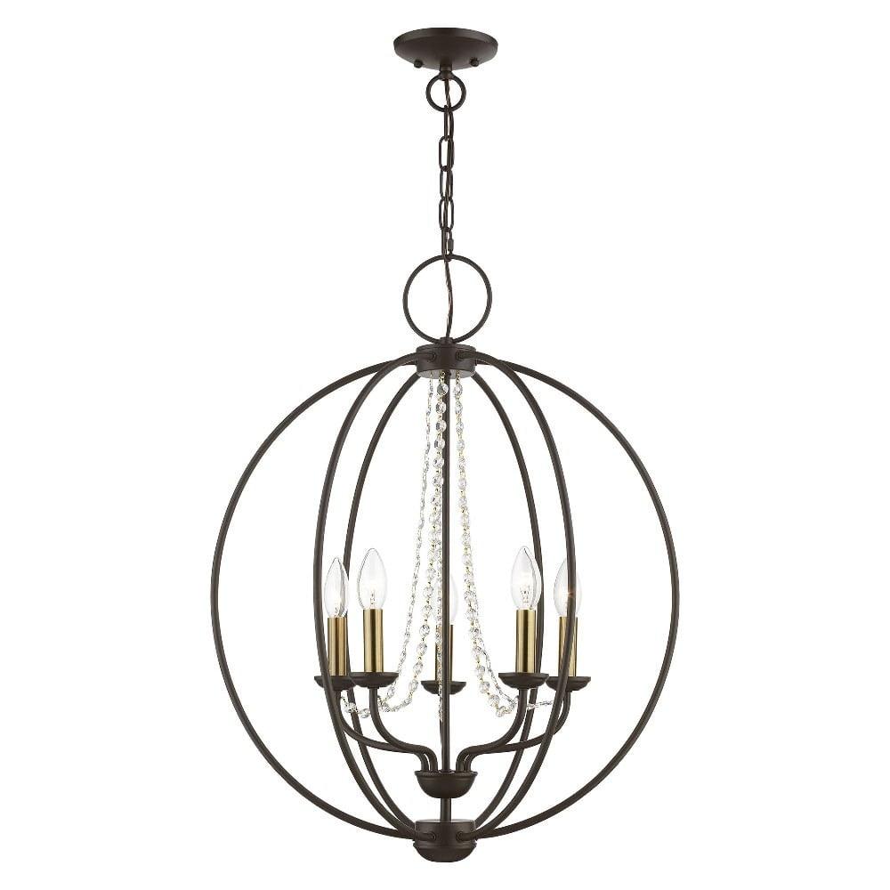 Arabella Bronze Antique Brass 5-Light Orb Chandelier with Clear Crystals