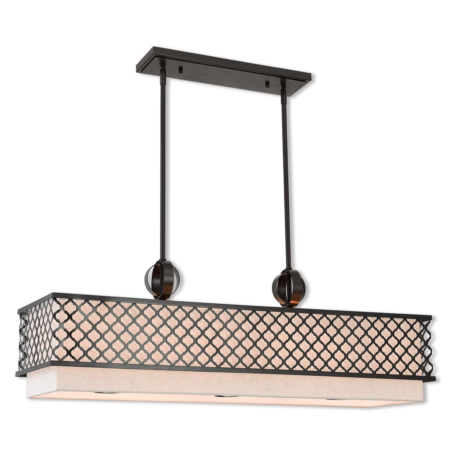 Arabesque English Bronze 9-Light Linear Chandelier with Fabric Shades