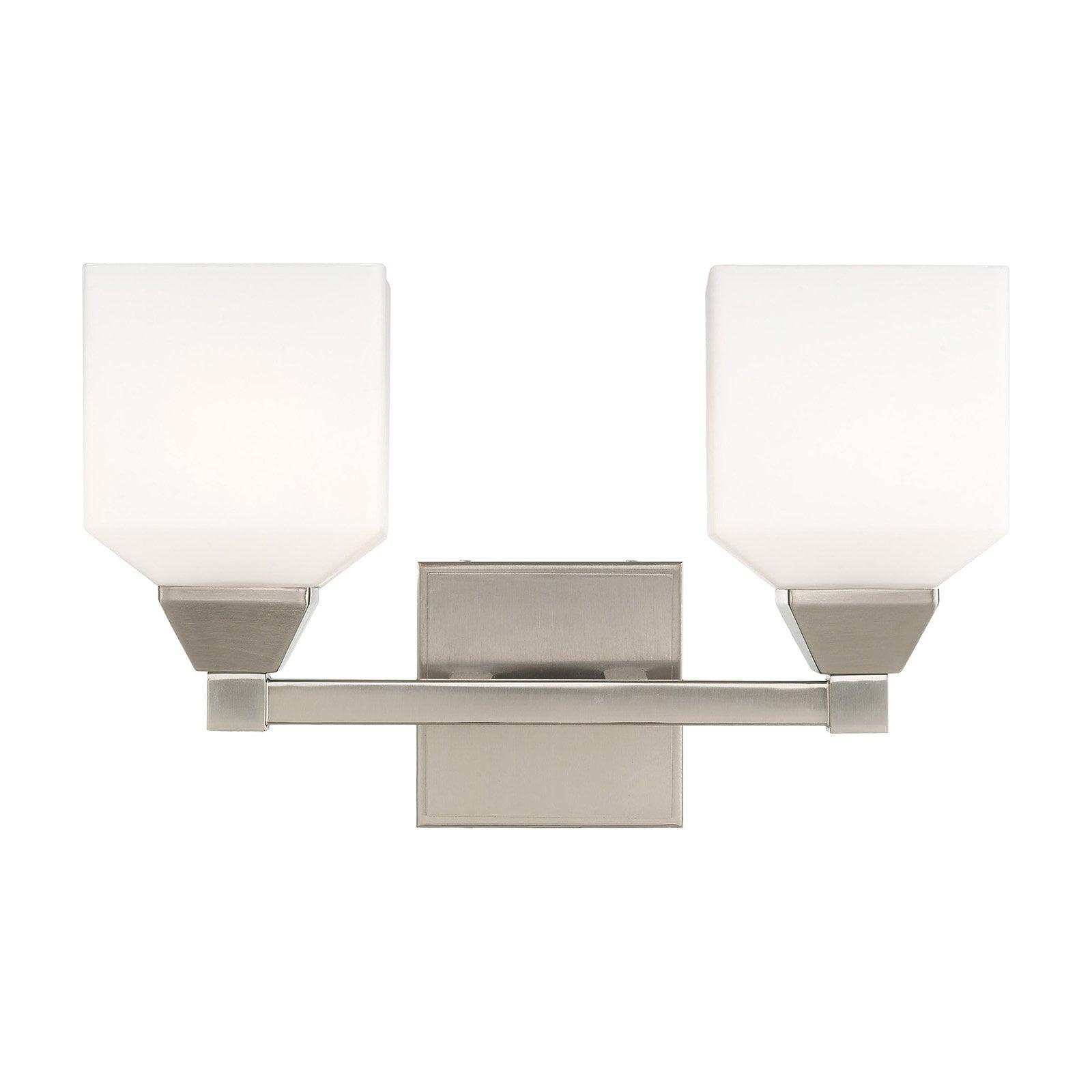 Aragon Brushed Nickel 2-Light Vanity with Satin Opal Glass