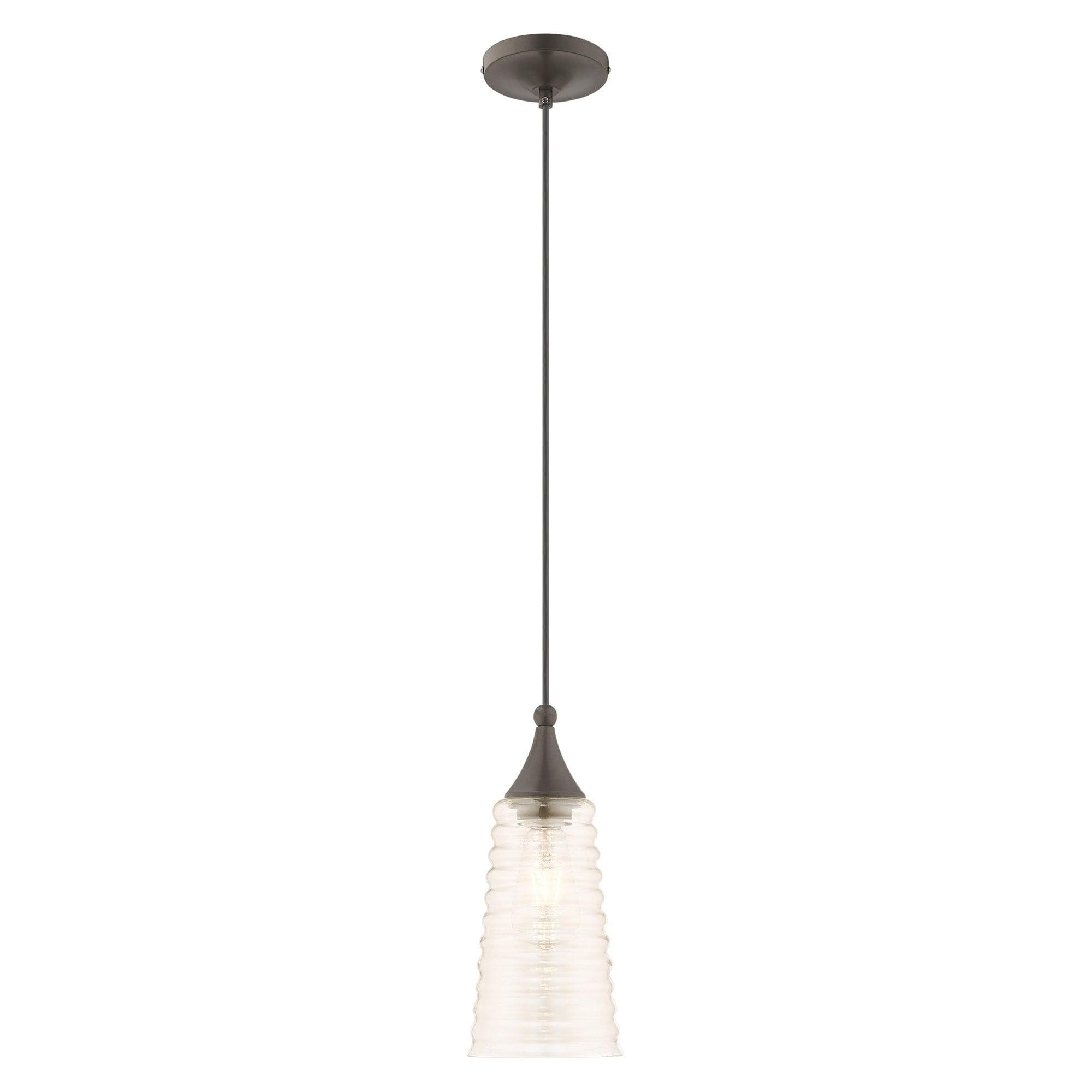 Champagne Ribbed Glass Mini Pendant in English Bronze with LED