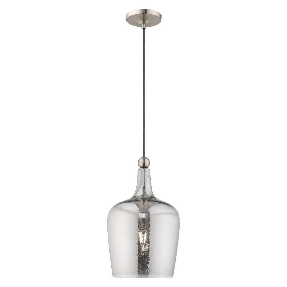 Carafe-Shaped Smoke Glass Mini Pendant with Brushed Nickel Finish