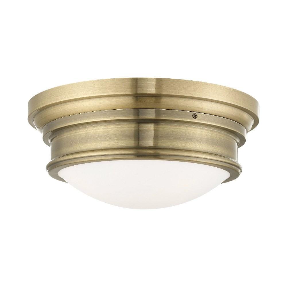 Antique Brass 3-Light Flush Mount with Satin White Glass