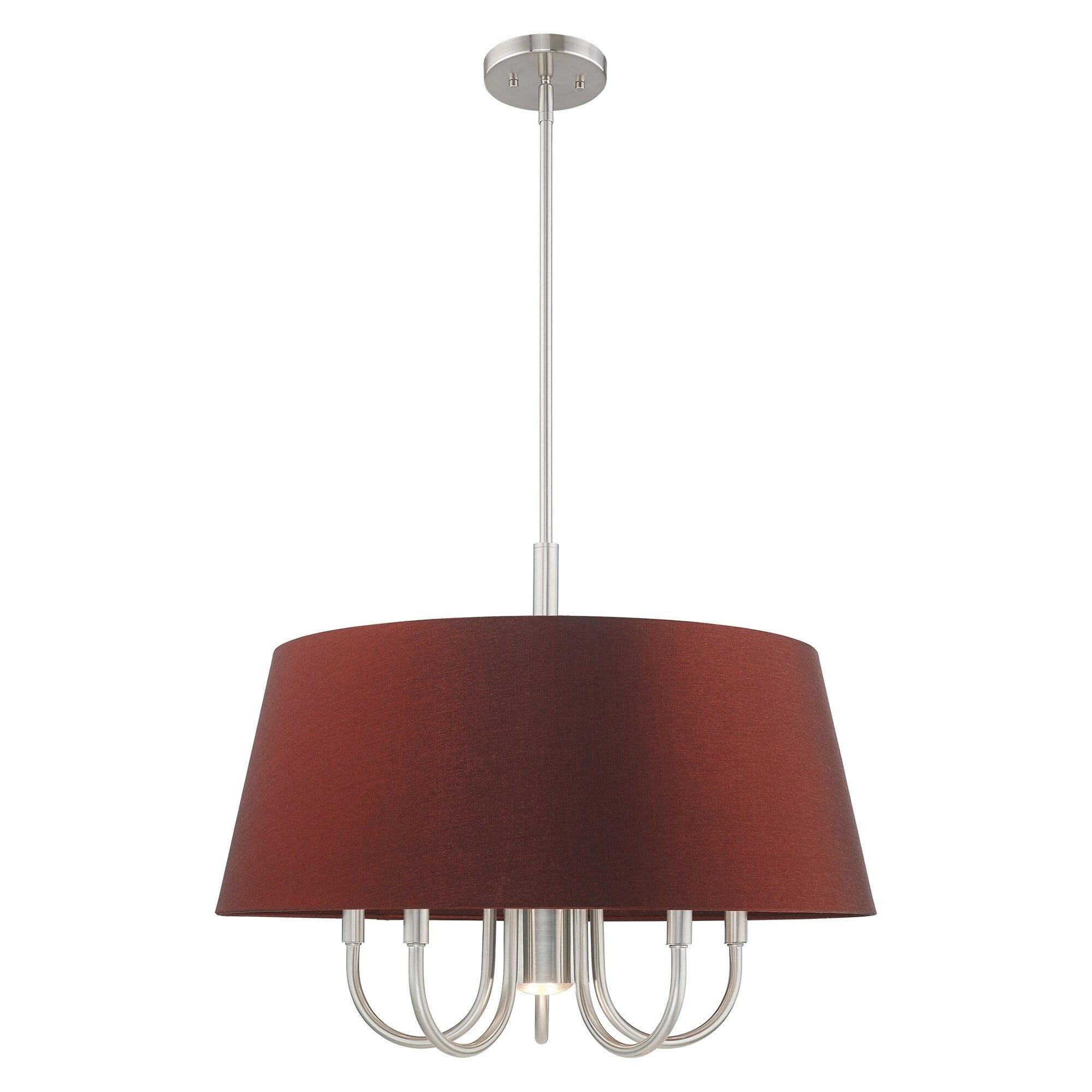 Sleek Brushed Nickel 6-Light Chandelier with Handcrafted Red Wine Fabric Shade