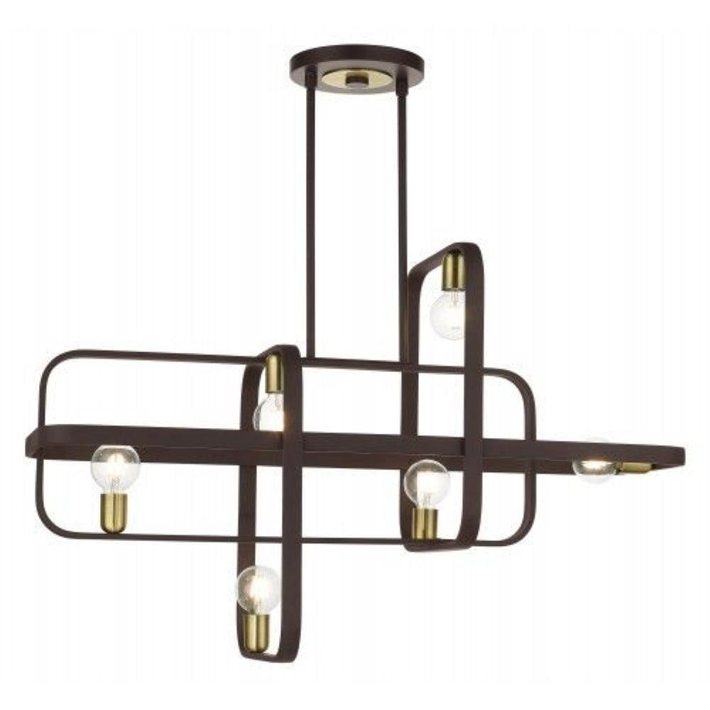 Bergamo Bronze with Antique Brass 6-Light Linear Chandelier