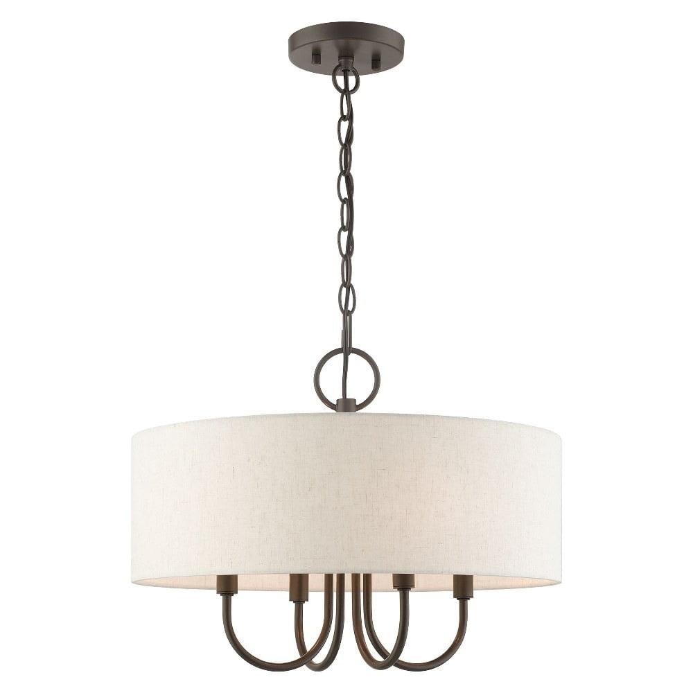 Mini Bronze Drum 4-Light Pendant Chandelier with Oatmeal Shade