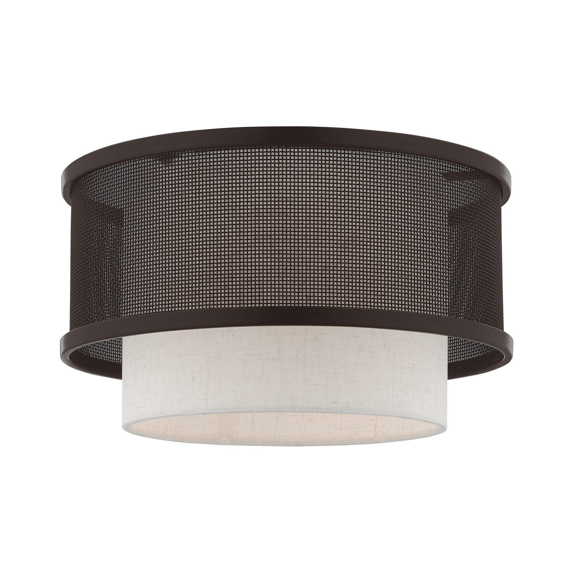 Braddock Urban Bronze Drum Ceiling Mount with Oatmeal Fabric Shade